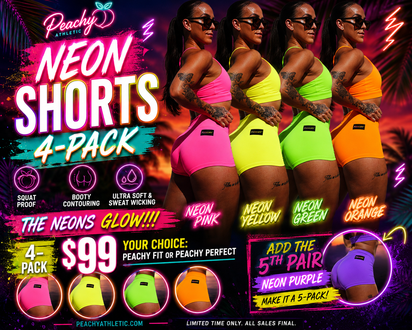 Neon Shorts - 4-Pack Bundle