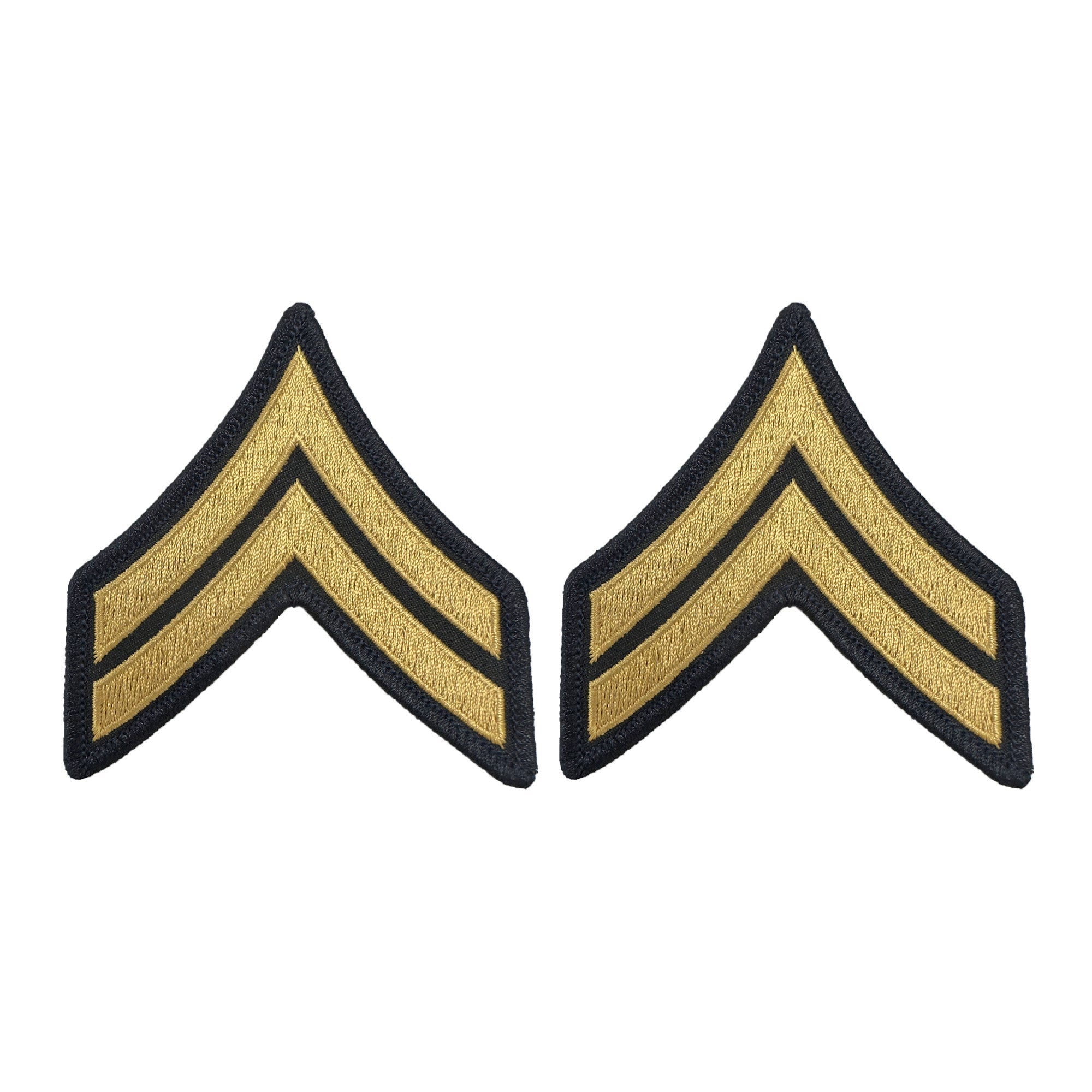 Insignia de Cabo E4 del Ejército de EE. UU., dorada sobre azul para coser - Grande/Masculino