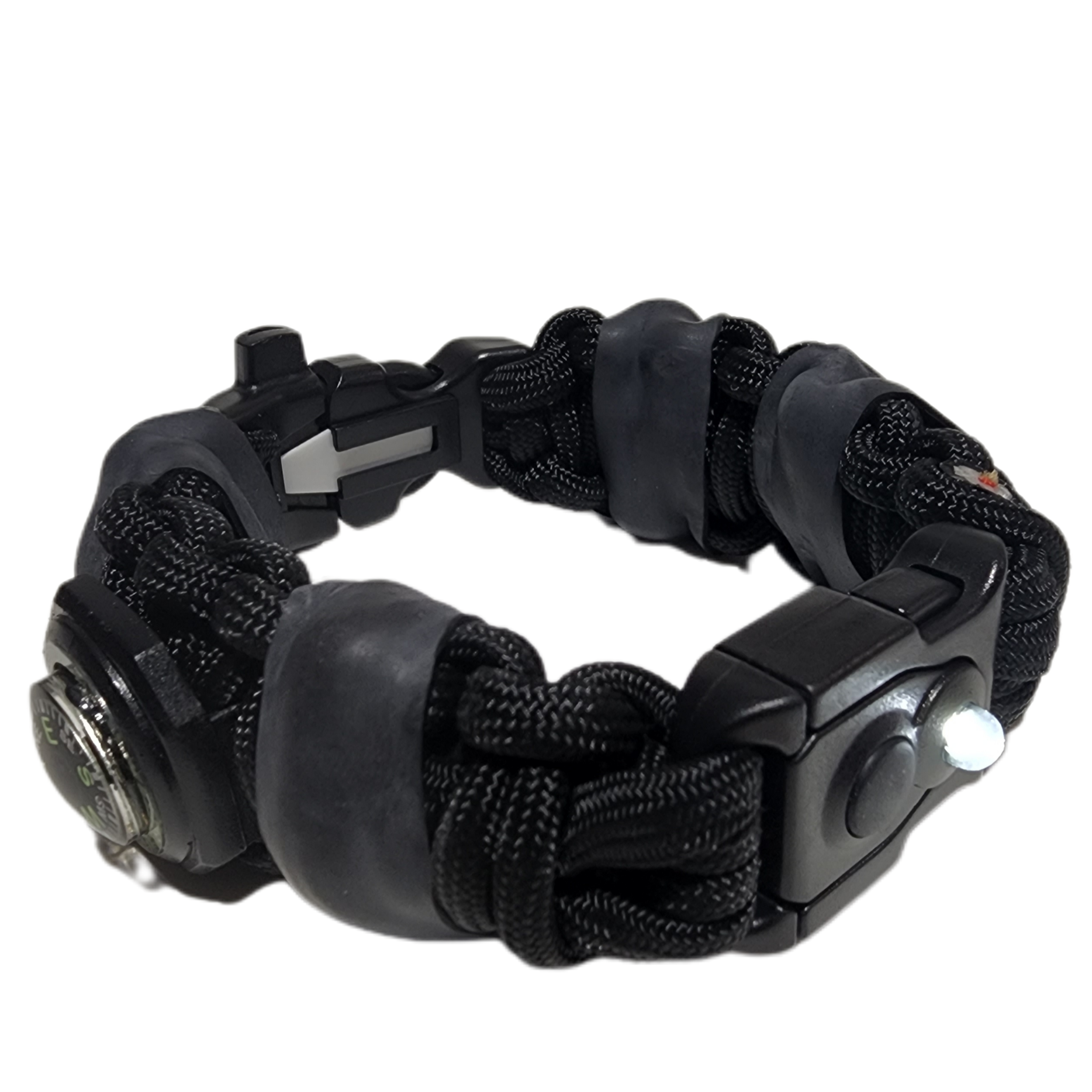 EDC Prepper - Paracord Bracelet Urban Tool Kit Equipped w/ LED Light, fire starter, blade, compass.