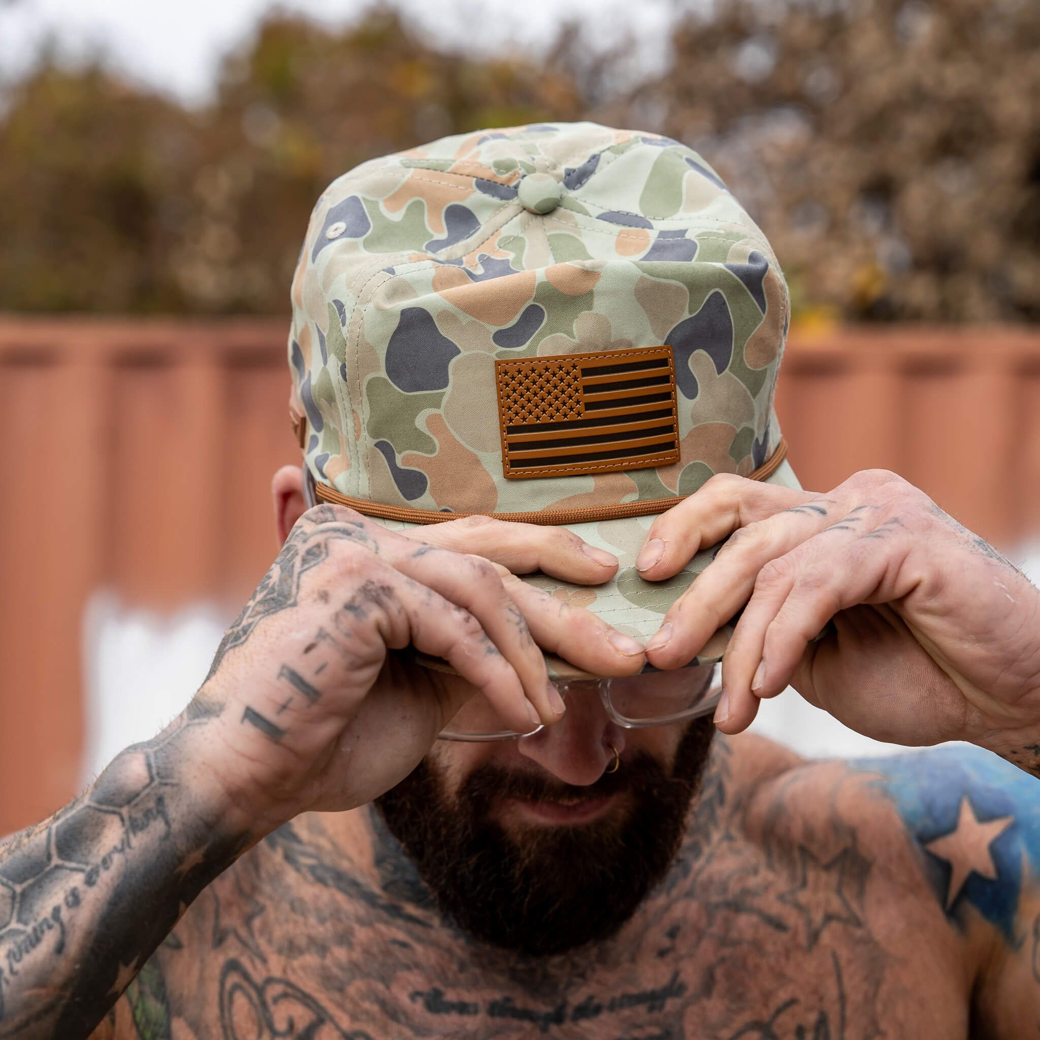 Amerikanische Flagge Leder-Patch Knautschbare Tau-Snapback-Kappe