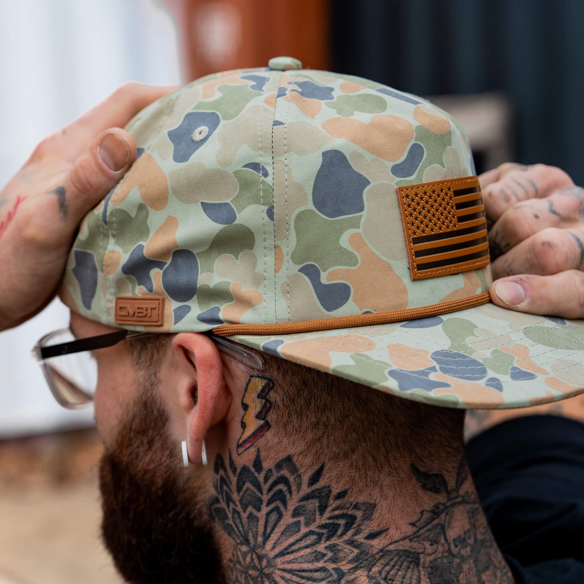 Amerikanische Flagge Leder-Patch Knautschbare Tau-Snapback-Kappe