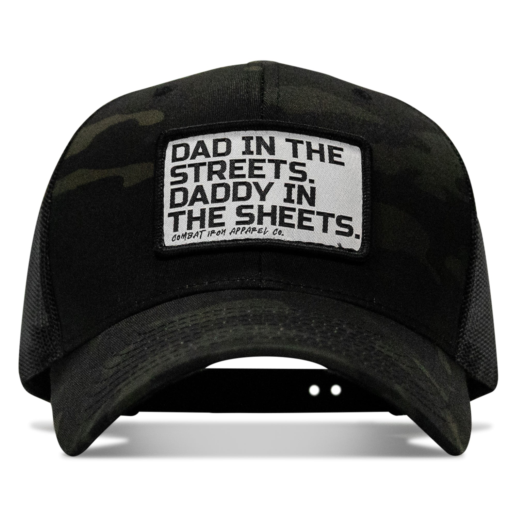 Dad In The Streets. Daddy In The Sheets. White Patch Snapback Hat