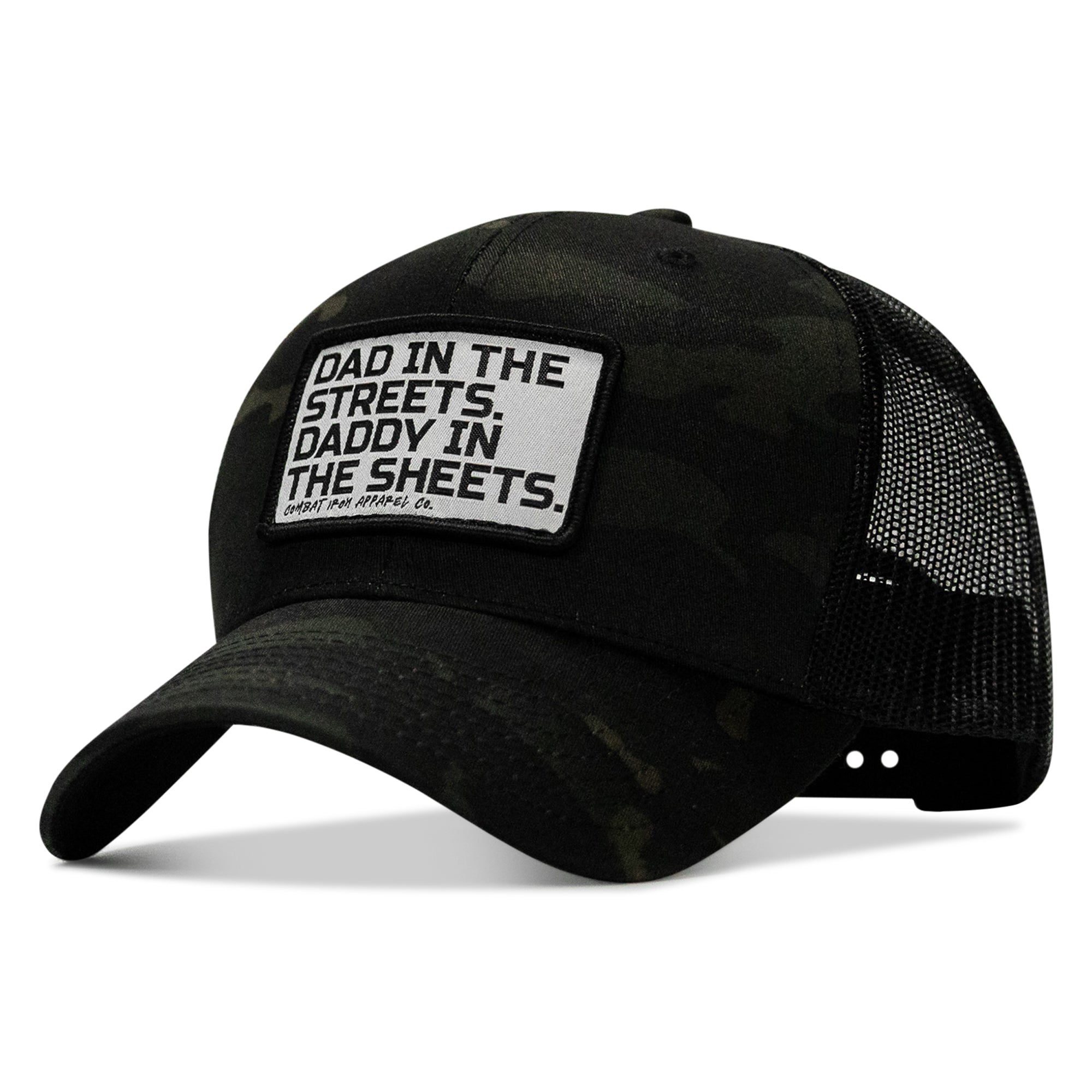 Dad In The Streets. Daddy In The Sheets. White Patch Snapback Hat