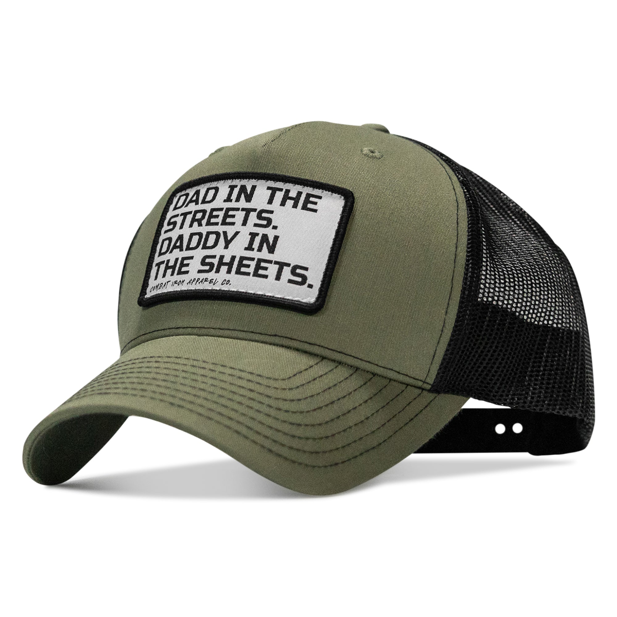 Dad In The Streets. Daddy In The Sheets. White Patch Snapback Hat