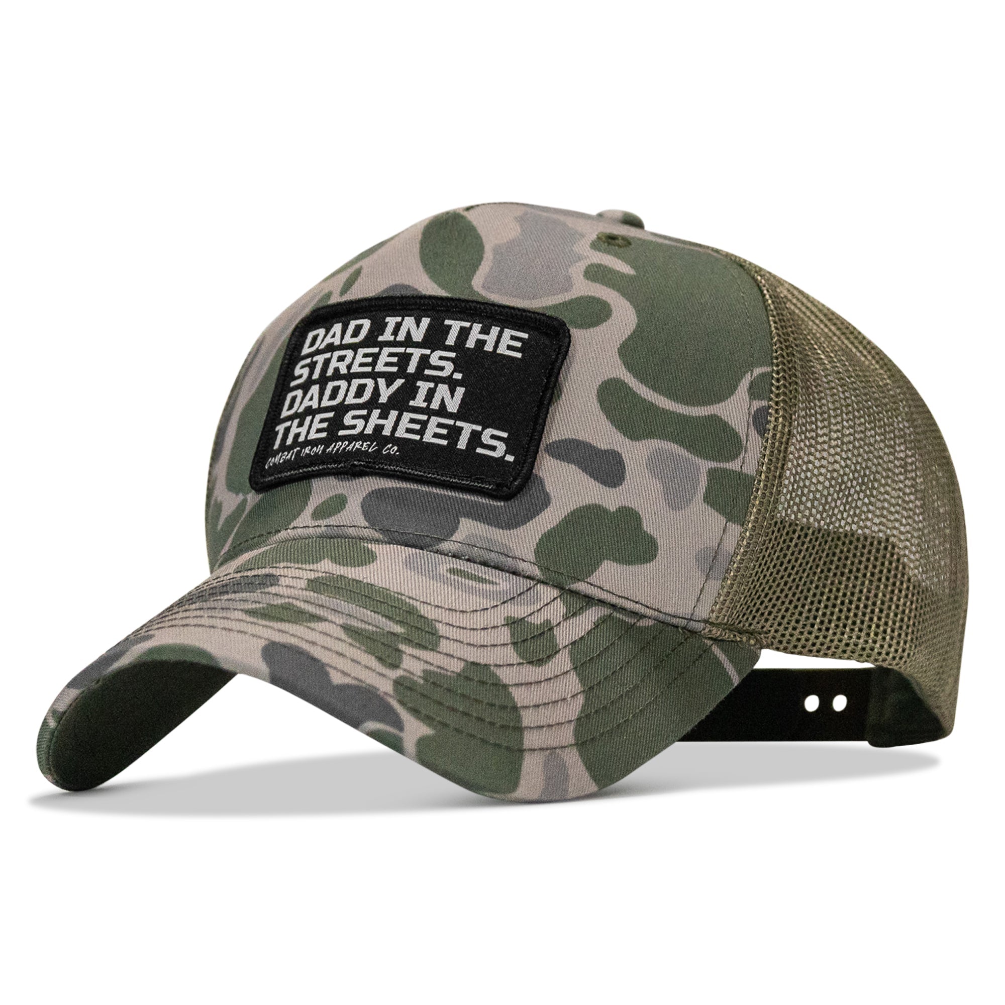 Dad In The Streets. Daddy In The Sheets. Black Patch Snapback Hat