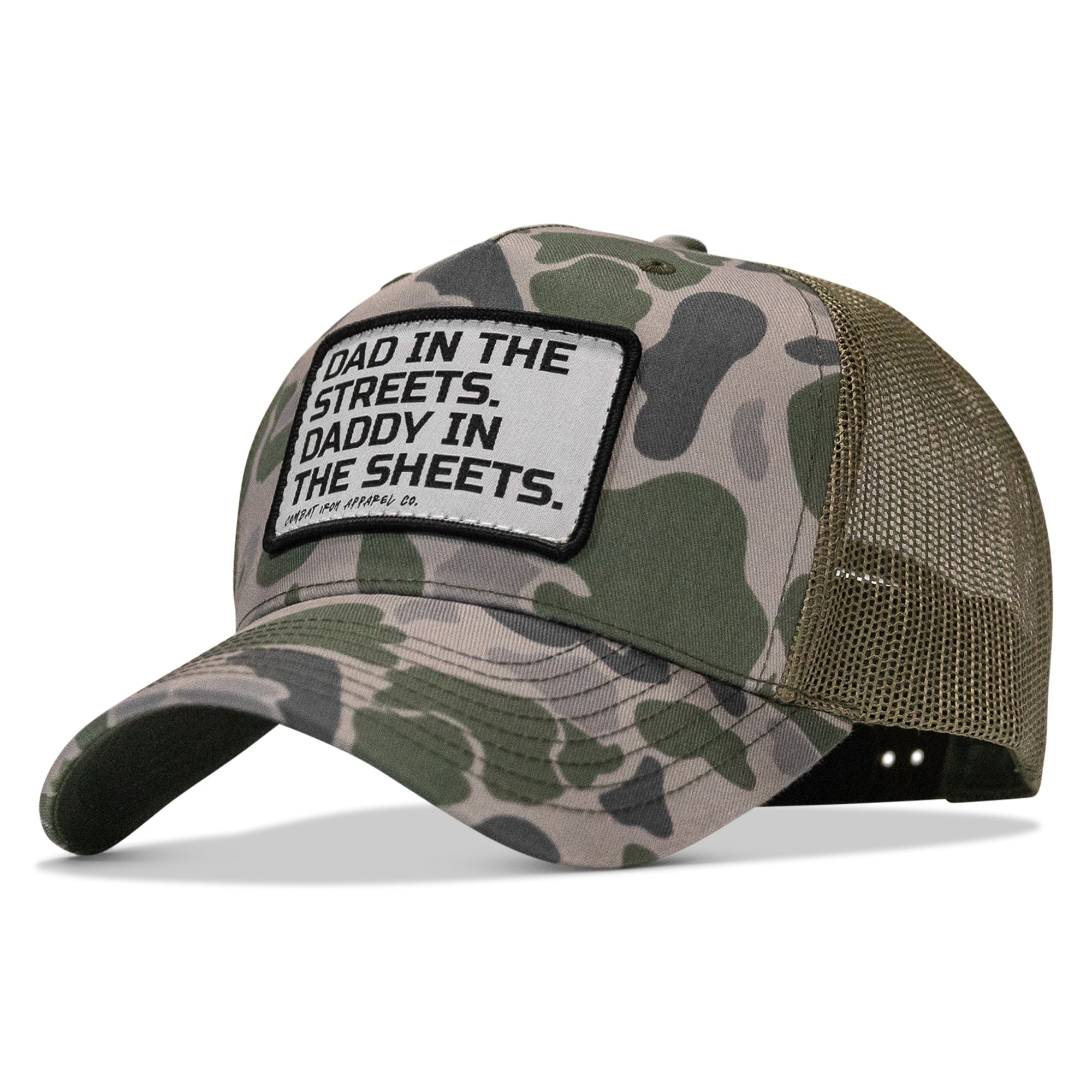 Dad In The Streets. Daddy In The Sheets. White Patch Snapback Hat