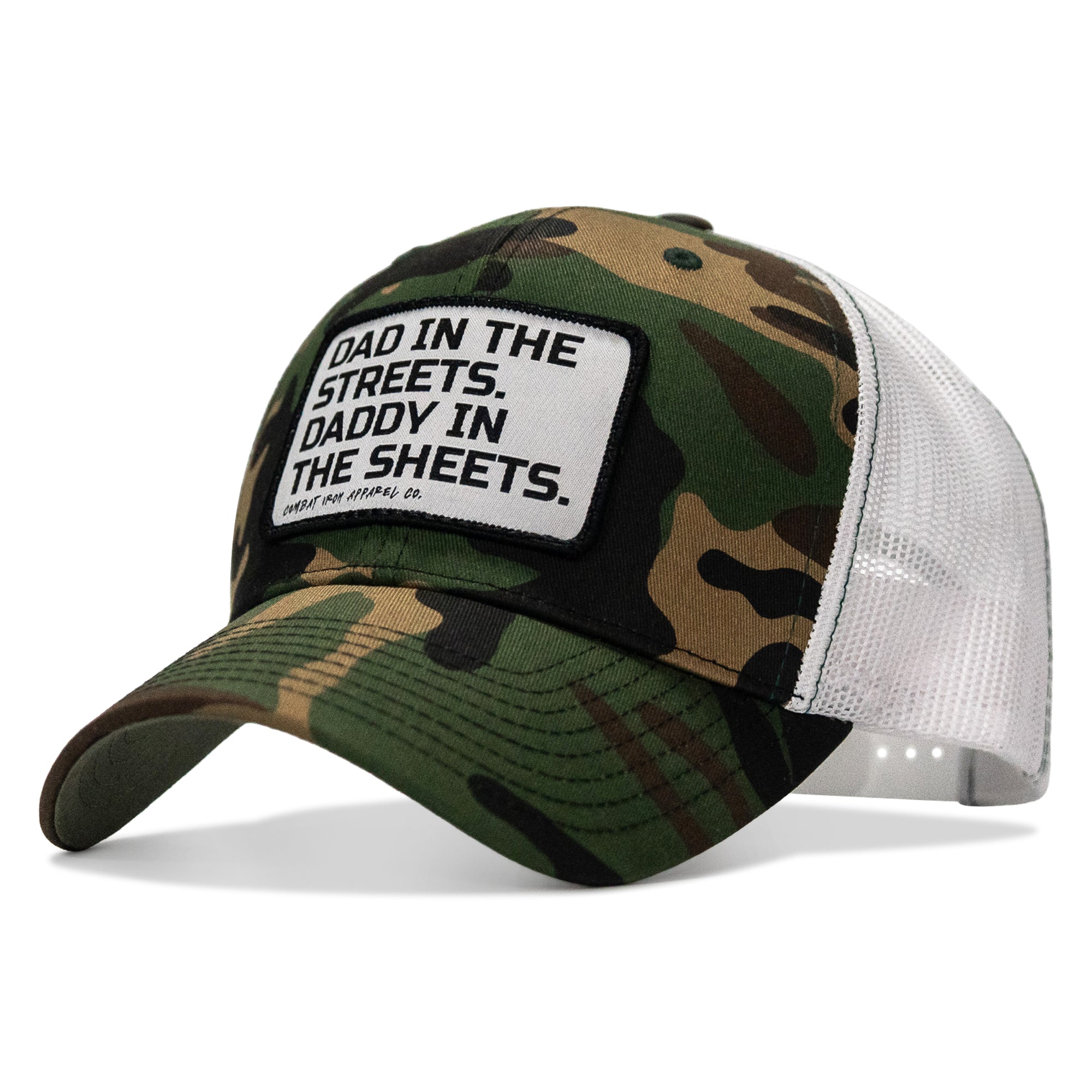 Dad In The Streets. Daddy In The Sheets. White Patch Snapback Hat