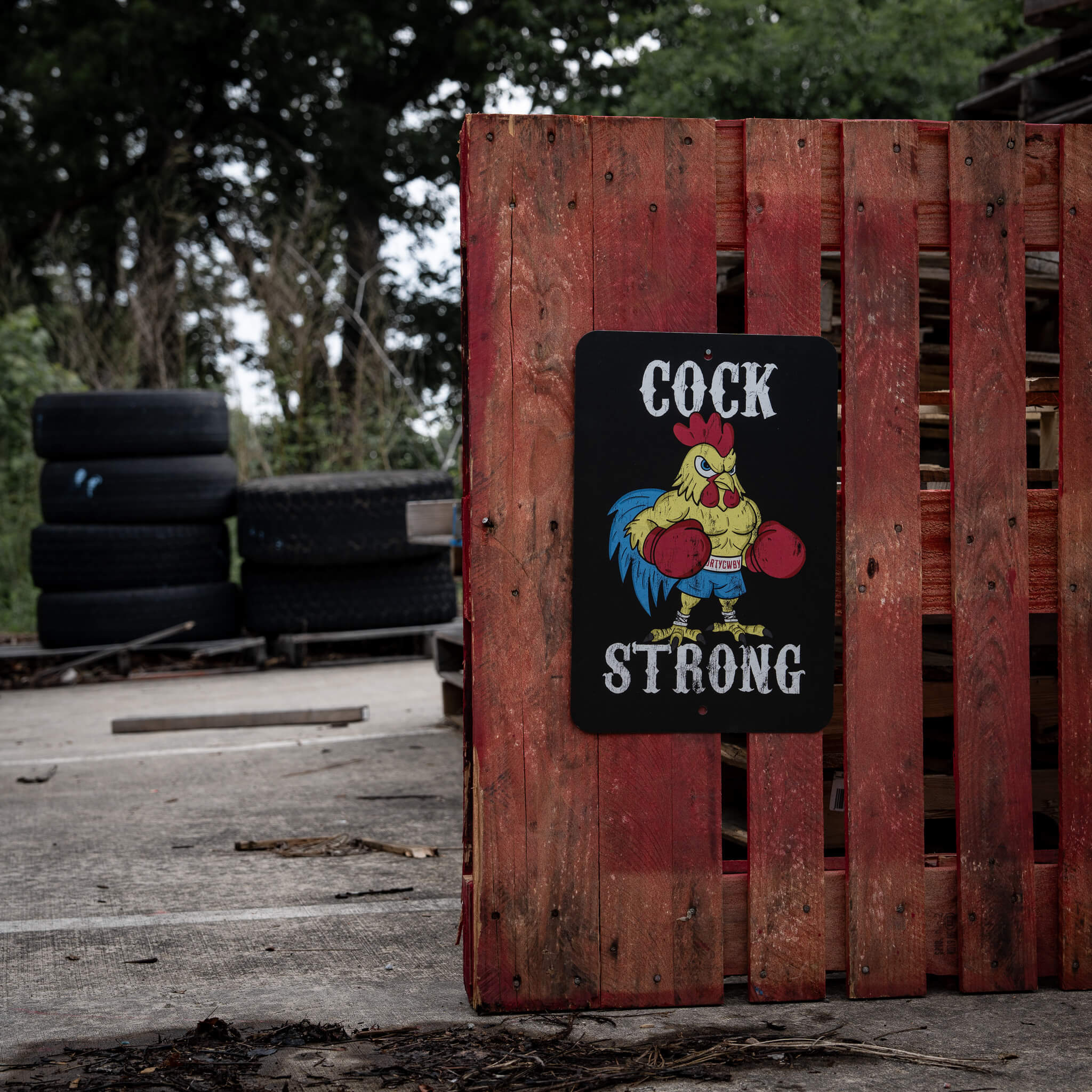 Cock Strong Boxing Chicken Metal Sign