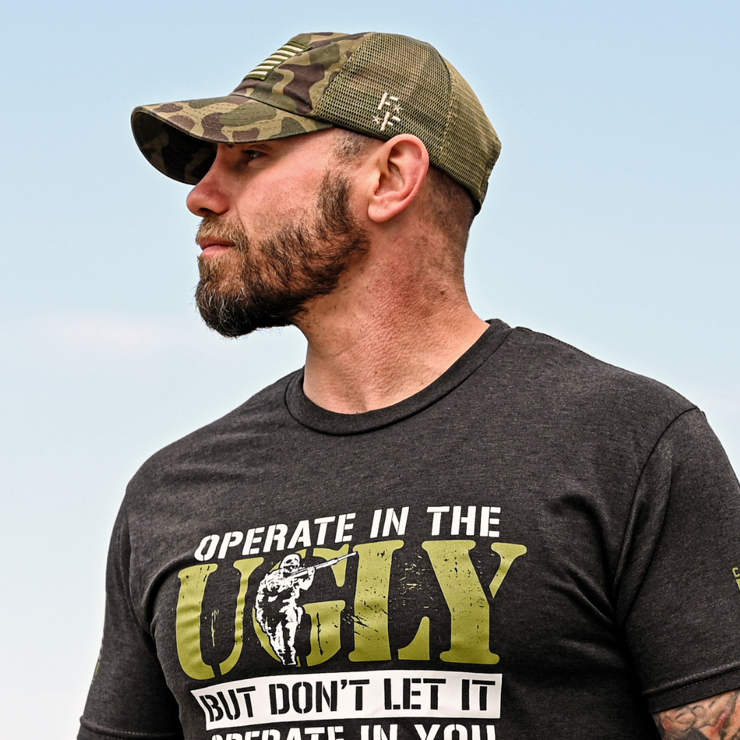 WWII FROG SKIN CAMO US FLAG RANGE TRUCKER HAT