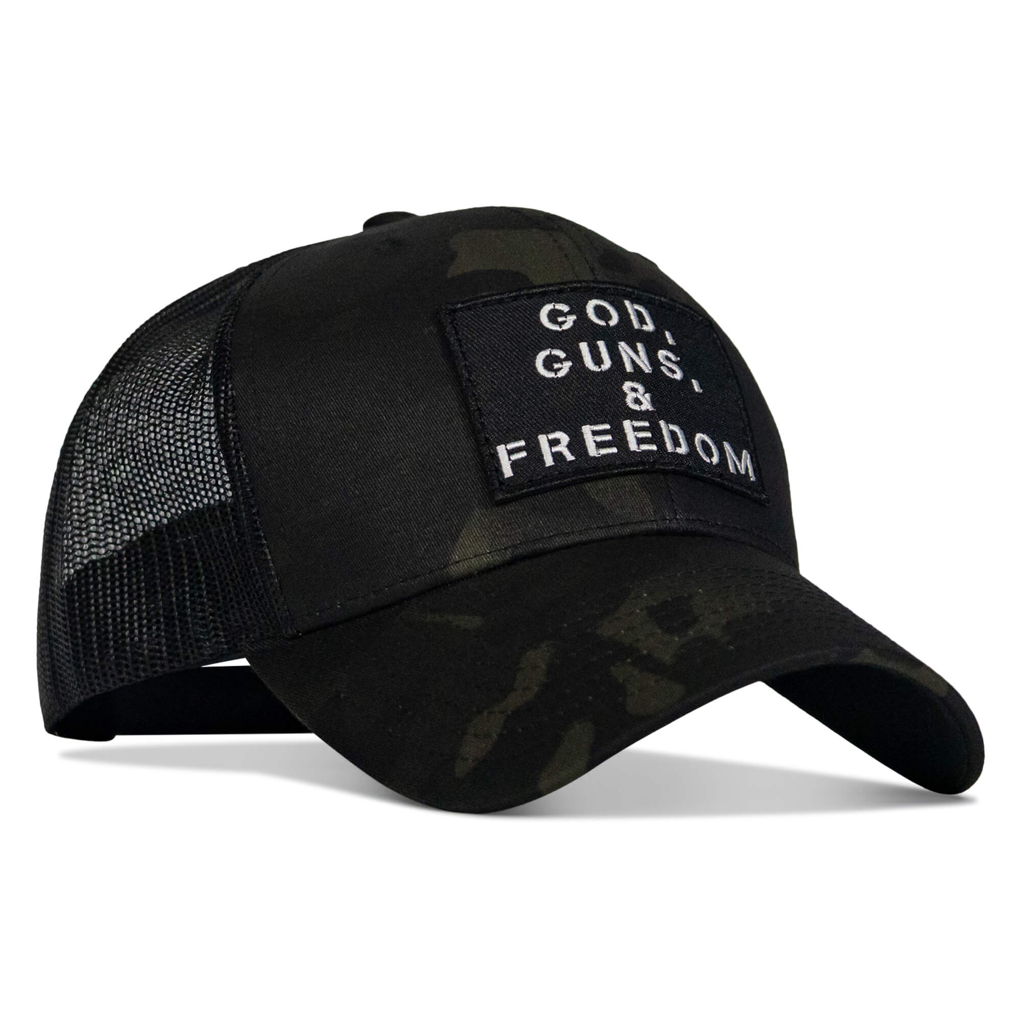 God, Guns, And Freedom Patch Mid-Profile Mesh Snapback Hat