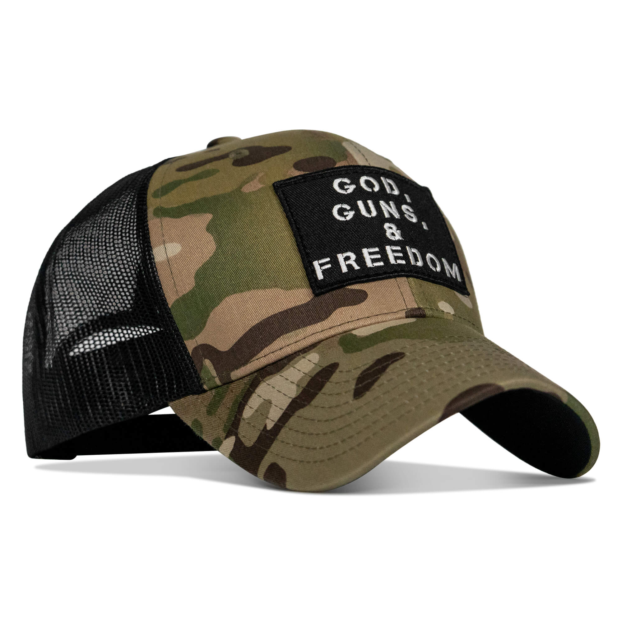 God, Guns, And Freedom Patch Mid-Profile Mesh Snapback Hat