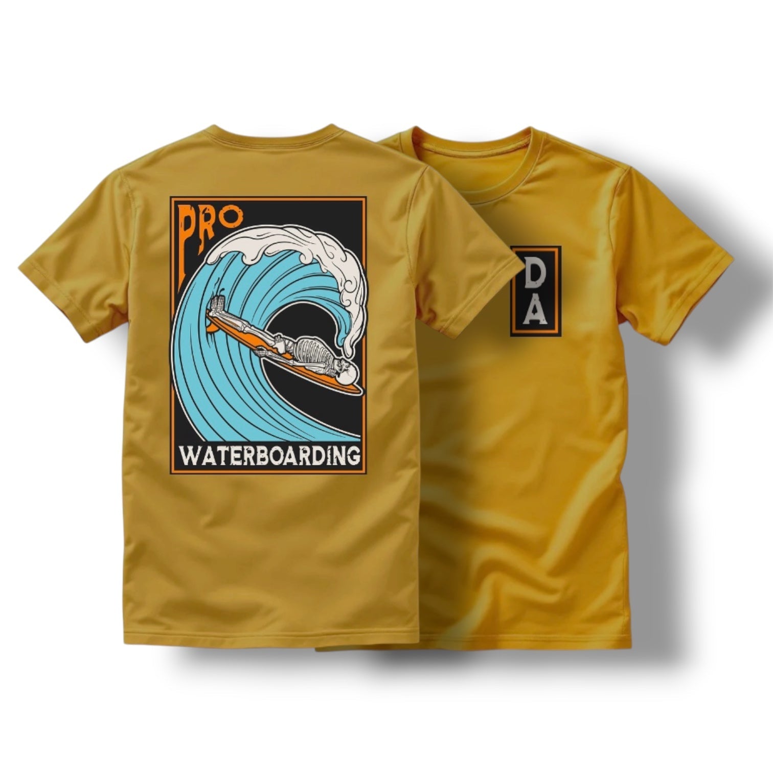 "WATERBOARDING" TEE (HEATHER BLACK / MUSTARD)