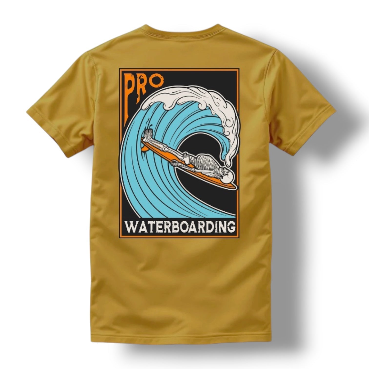 "WATERBOARDING" TEE (HEATHER BLACK / MUSTARD)