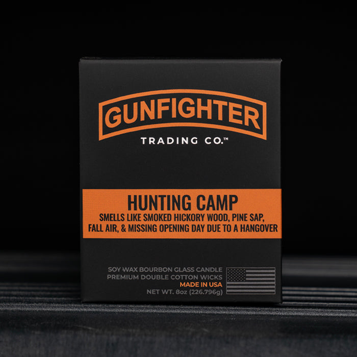 HUNTING CAMP CANDLE (EMBOSSED SCOPED RIFLE)