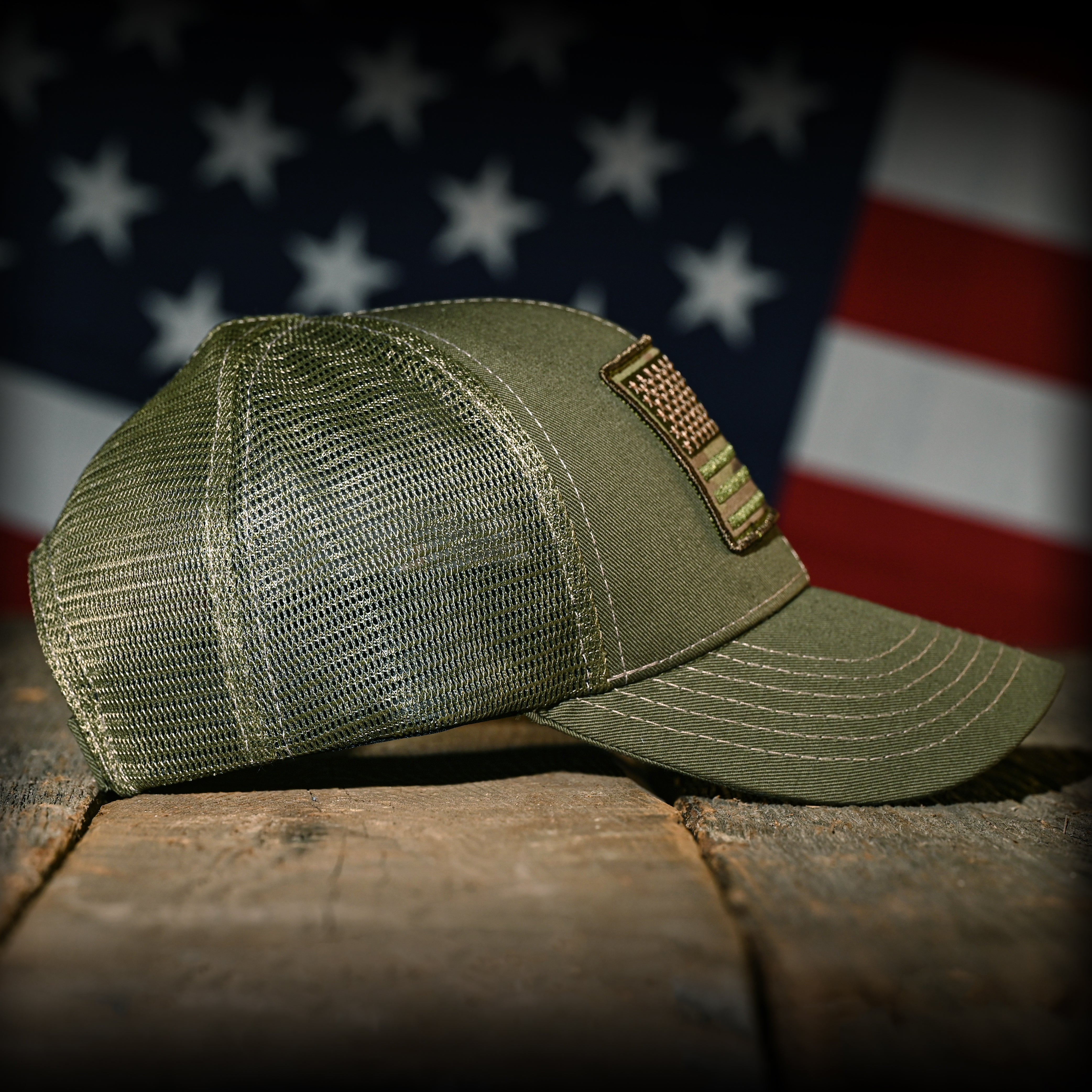 MultiCam Flag Patch OD Green Ball Cap