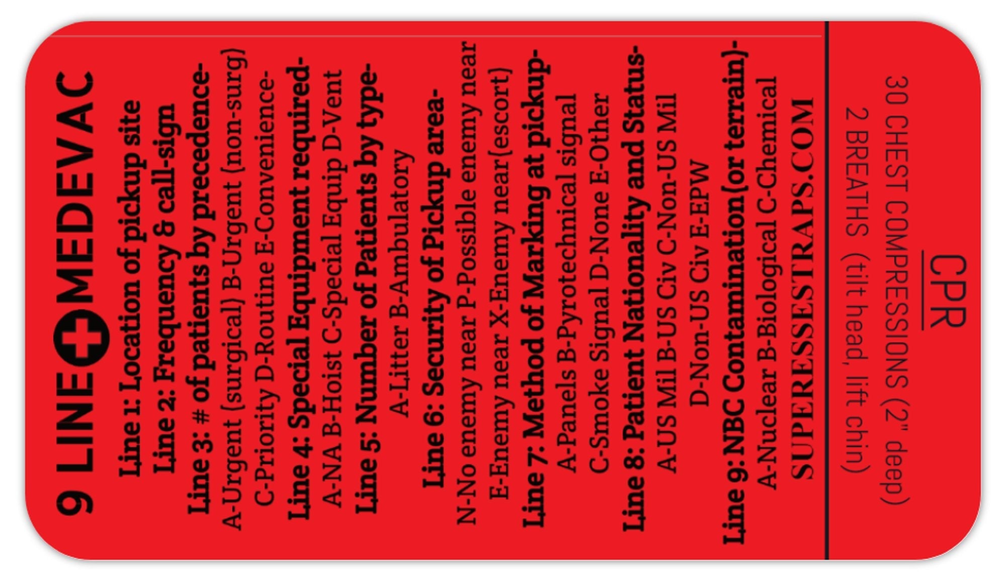 9 Line MedEvac Decal - U.S. Military Truncated Medical Evacuation Reference Sticker & CPR