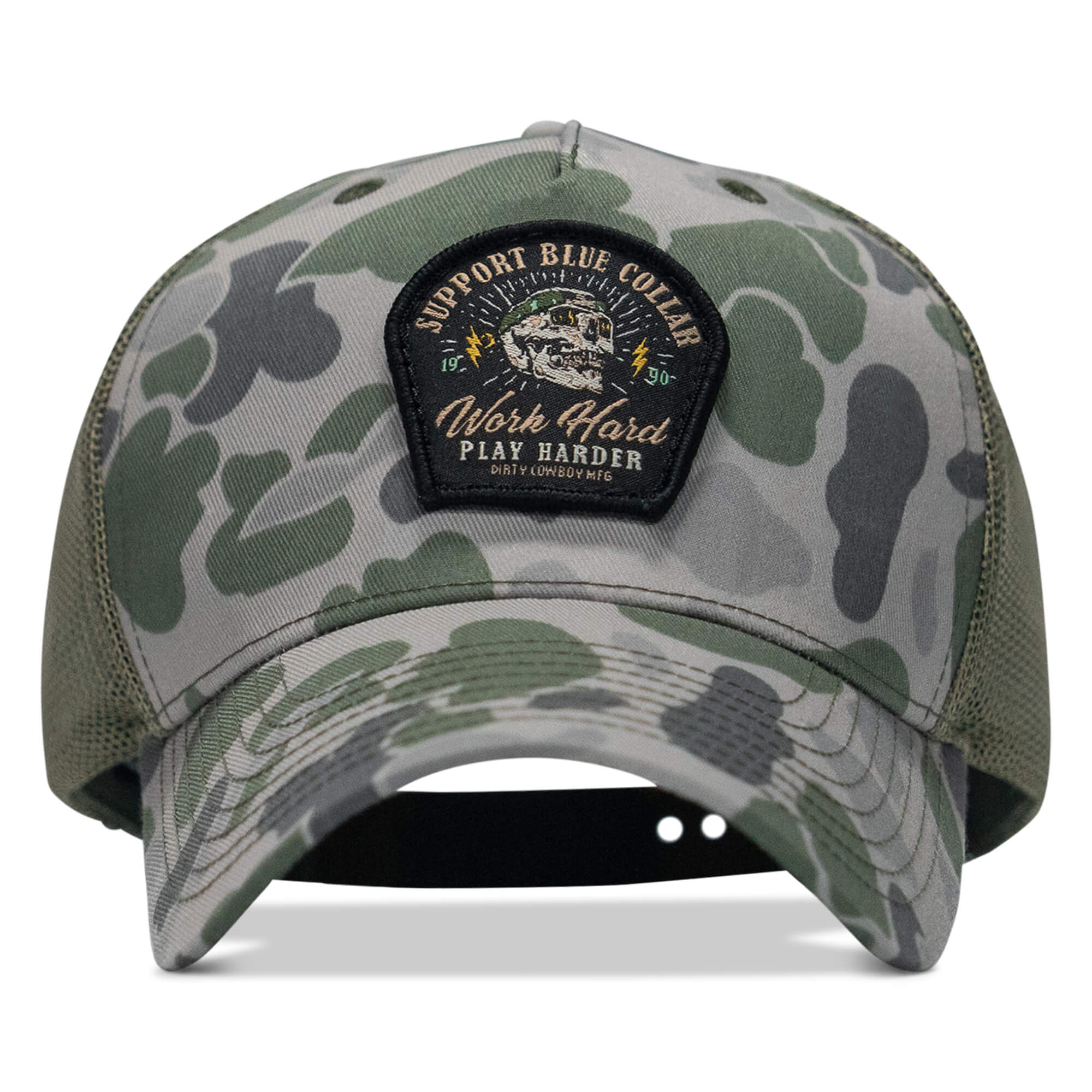 Work Hard Play Harder | Support Blue Collar Patch Snapback Hat