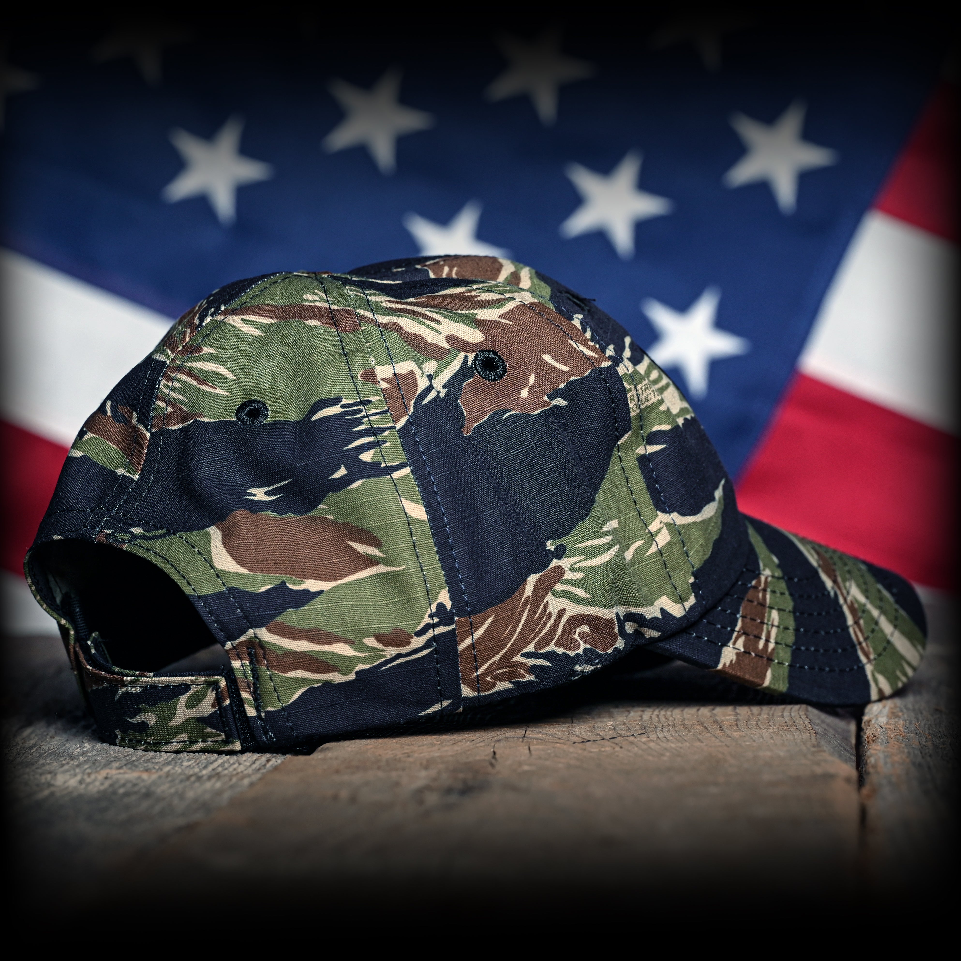 Tiger Stripe Camo Full Fabric American Flag Range Hat