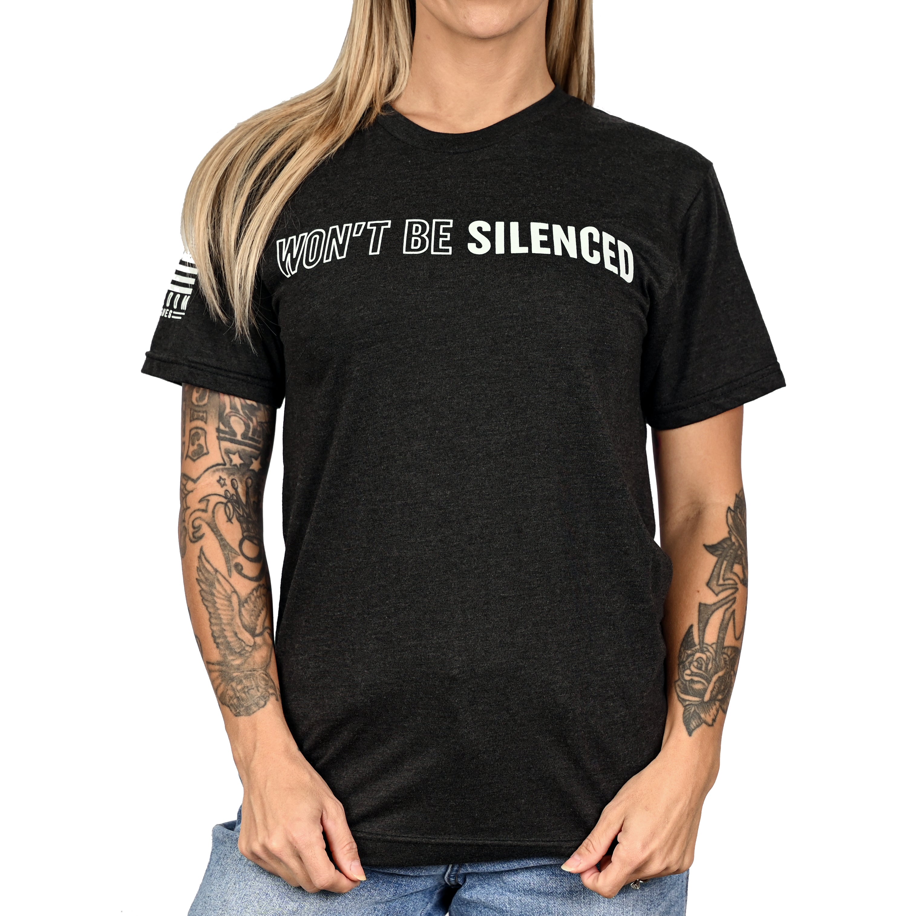 Women's Won't Be Silenced First Amendment Patriotic Tshirt (Boyfriend Fit)