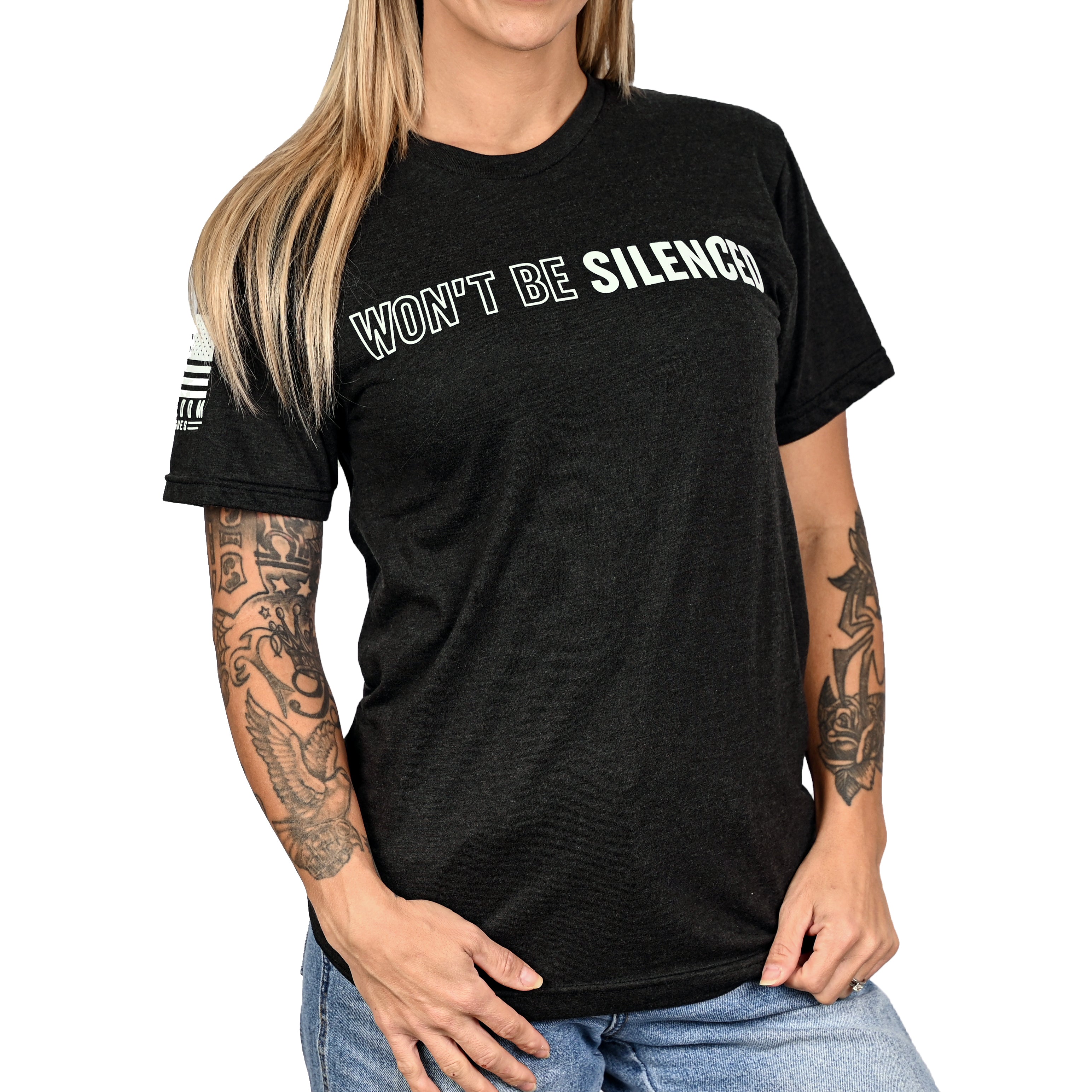 Women's Won't Be Silenced First Amendment Patriotic Tshirt (Boyfriend Fit)