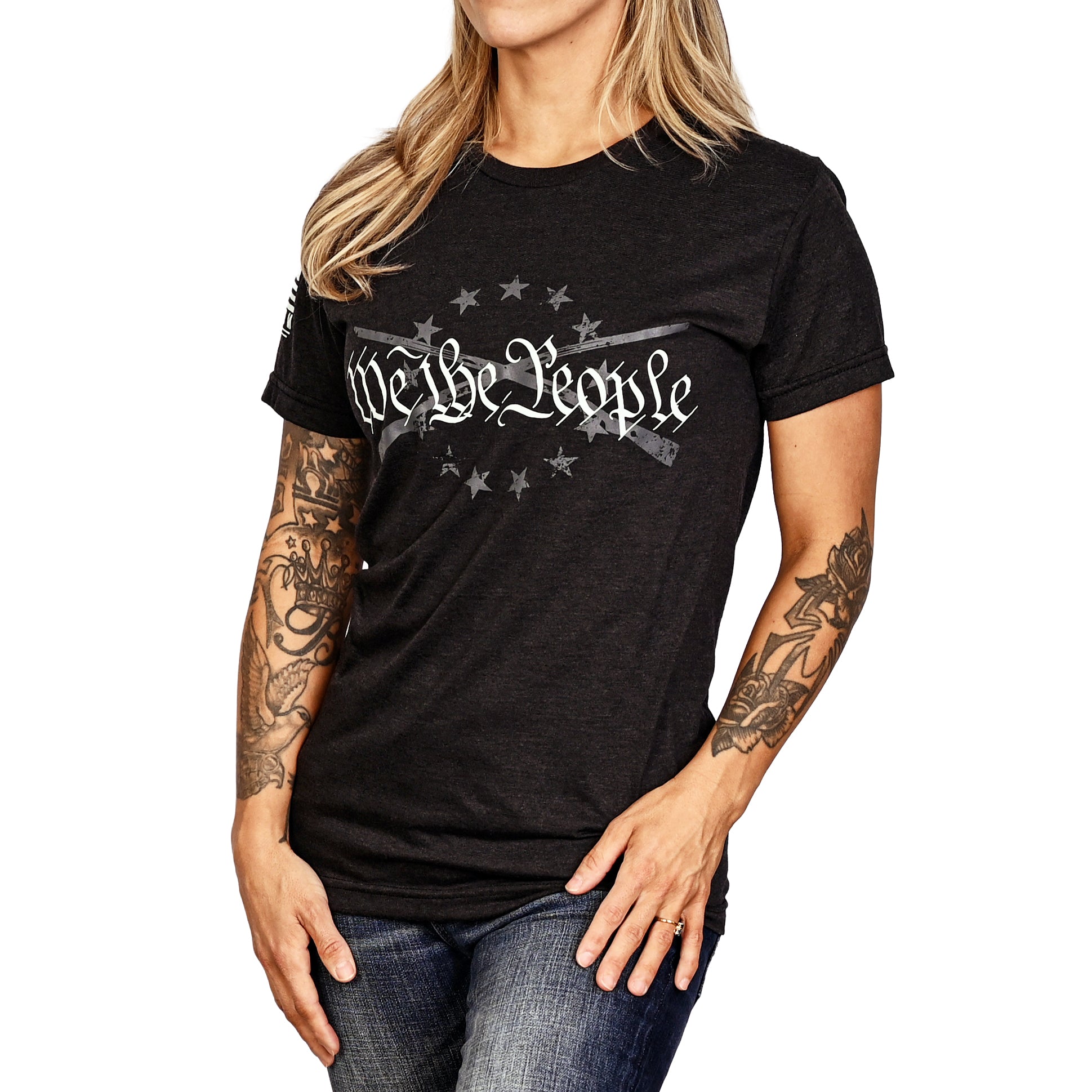 Women's We the People Boyfriend Fit Patriotic T-Shirt - Heather black