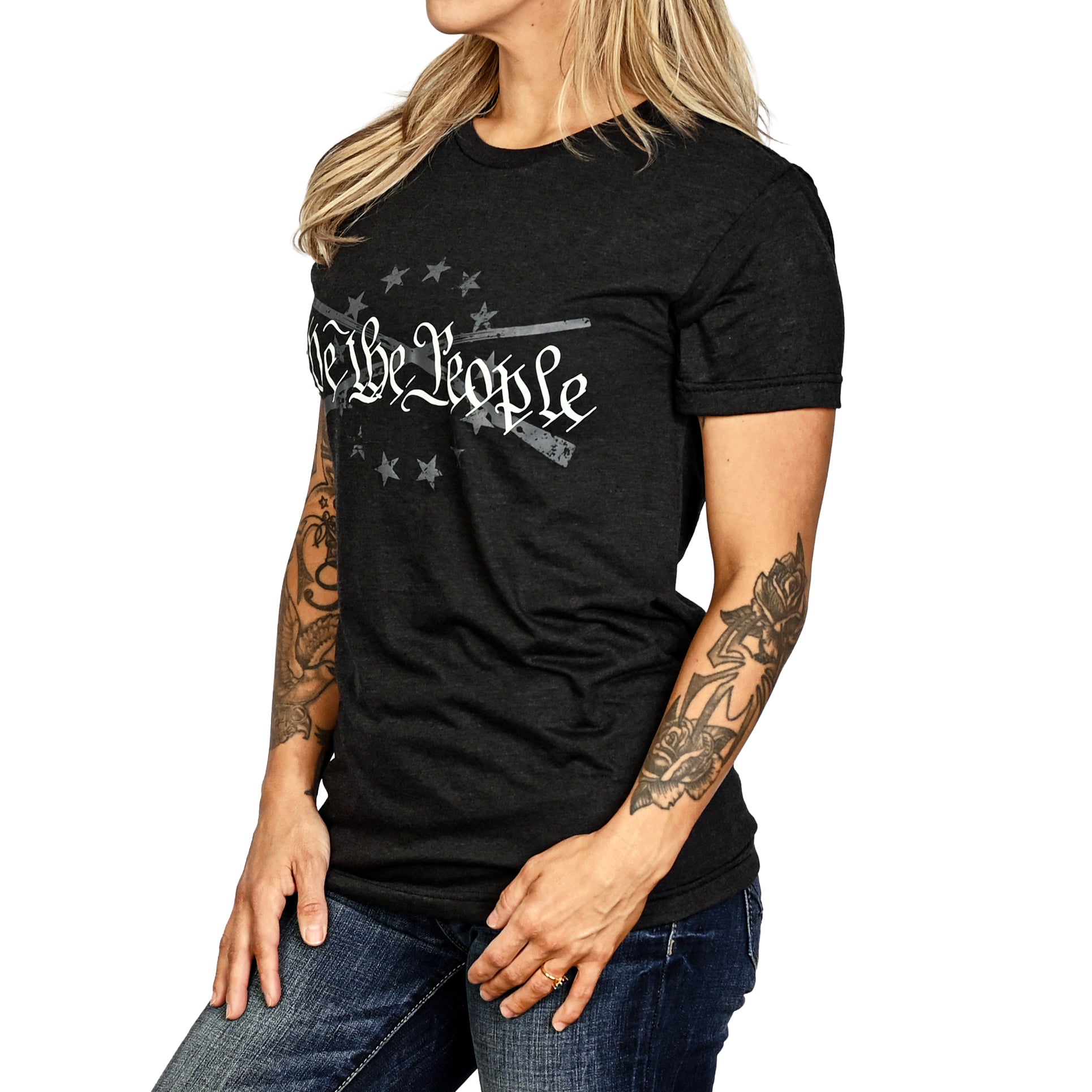 Women's We the People Boyfriend Fit Patriotic T-Shirt - Heather black