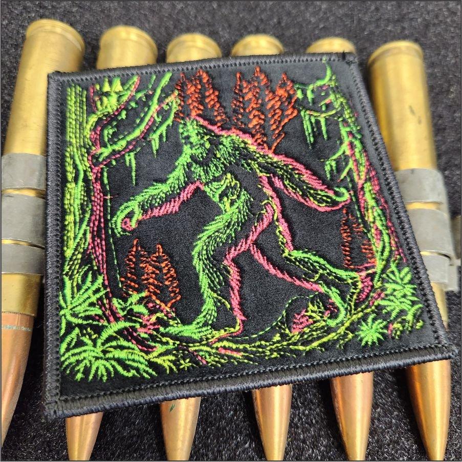 Blacklight Sasquatch Velvet Patch - Amp Up Your Wardrobe with an Trippy, Eye-Catching Fluorescent Thread Magic - 4"