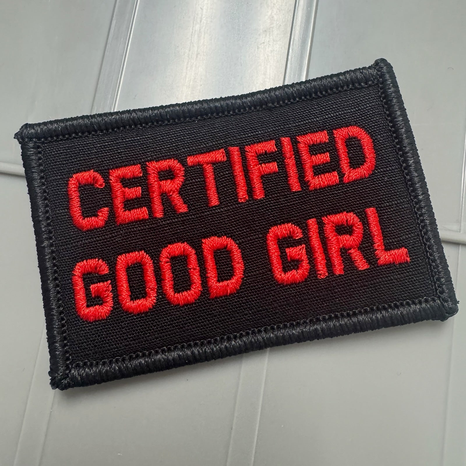 As Seen on Socials - Certified Good Girl - 2x3 Patch - Black w/Red