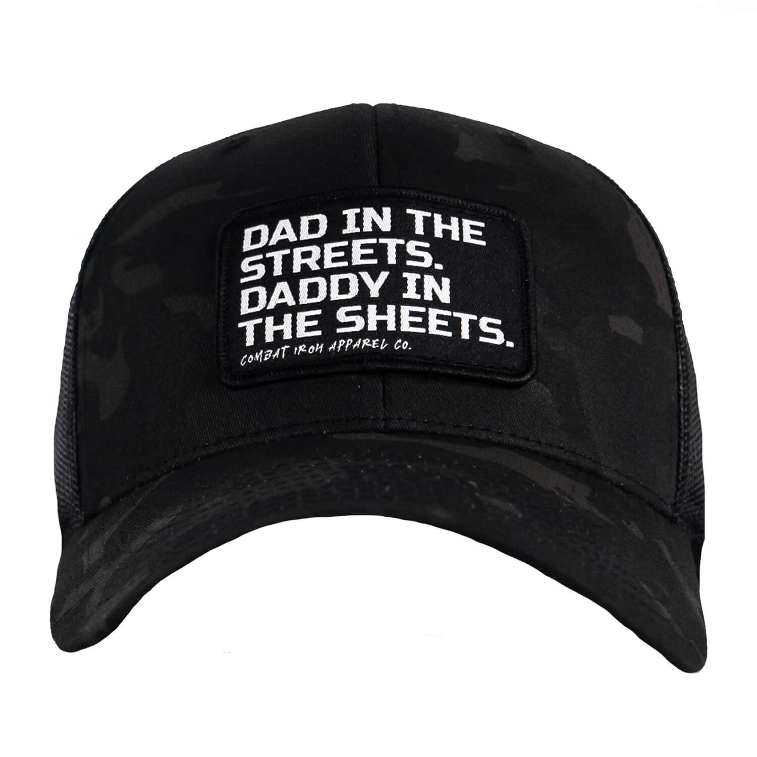 Dad In The Streets. Daddy In The Sheets. Black Patch Snapback Cap