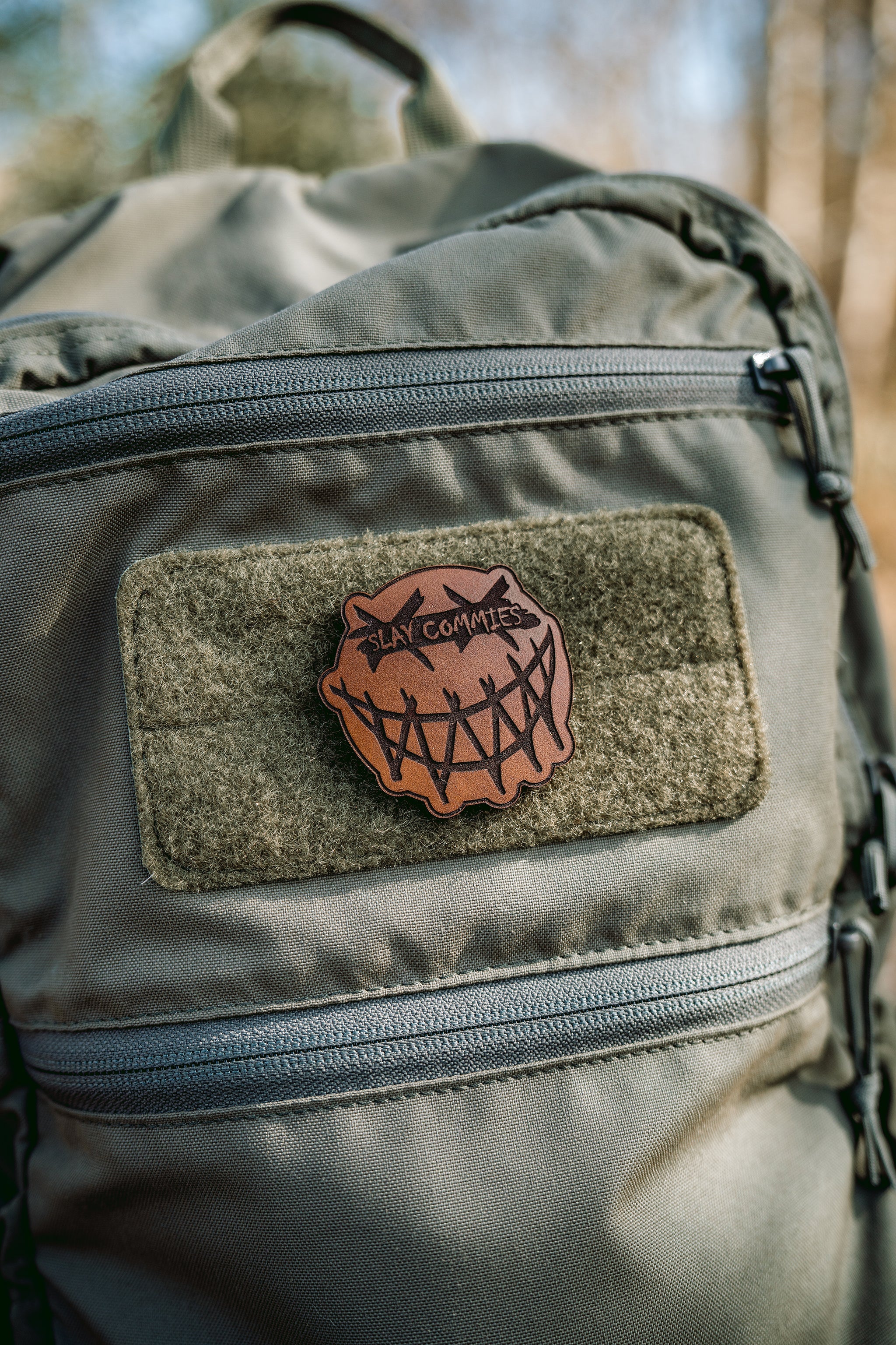 Slay Commies Censored No Sew Leather Patch