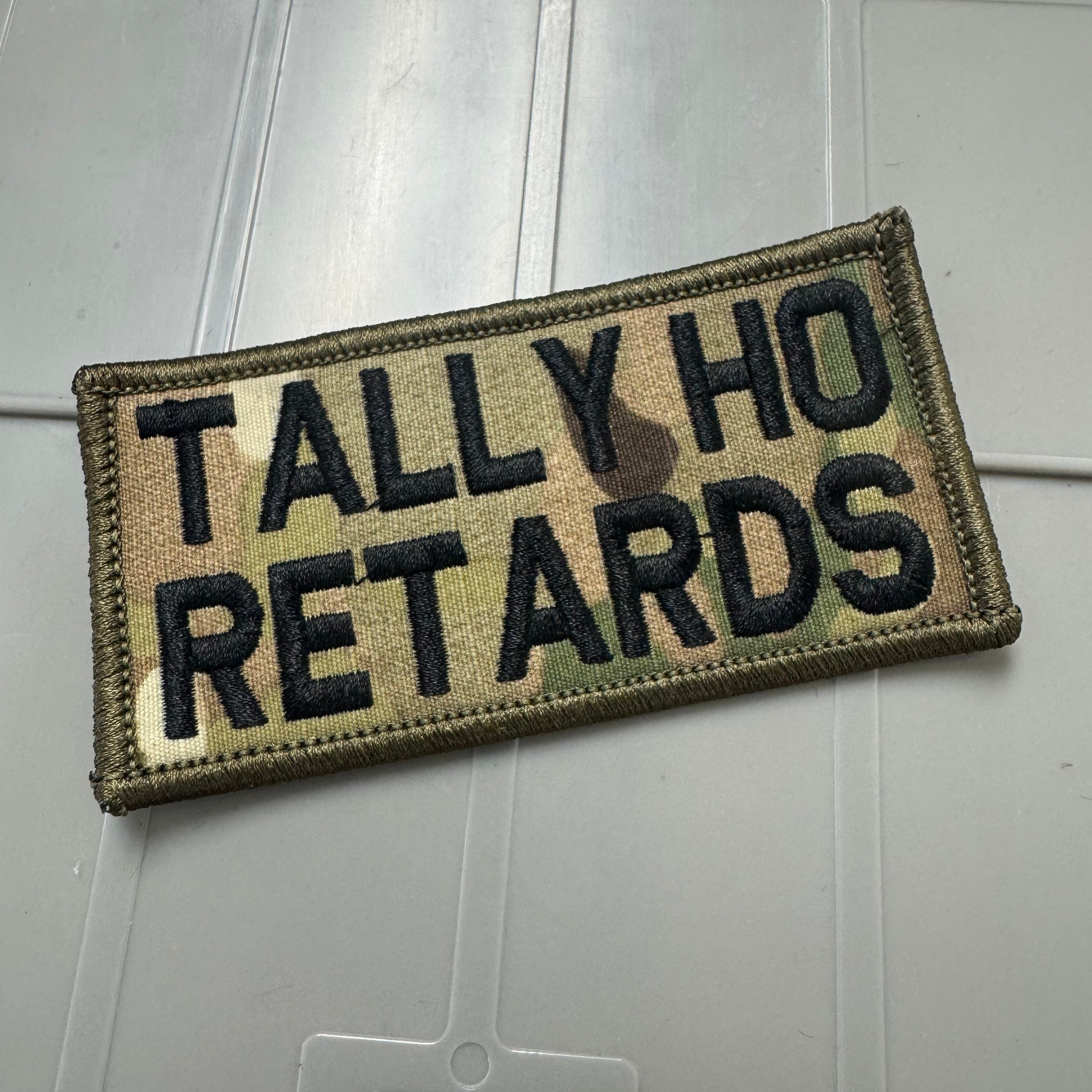 As Seen on Socials - Tally Ho Retards  - 2x4 Patch - Multicam w/Black