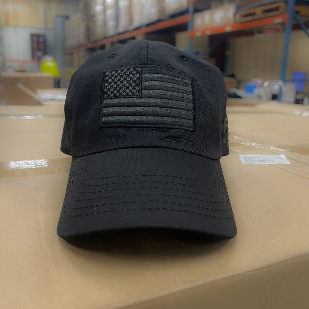 Murdered Out Black Ripstop Full Fabric American Flag Range Hat