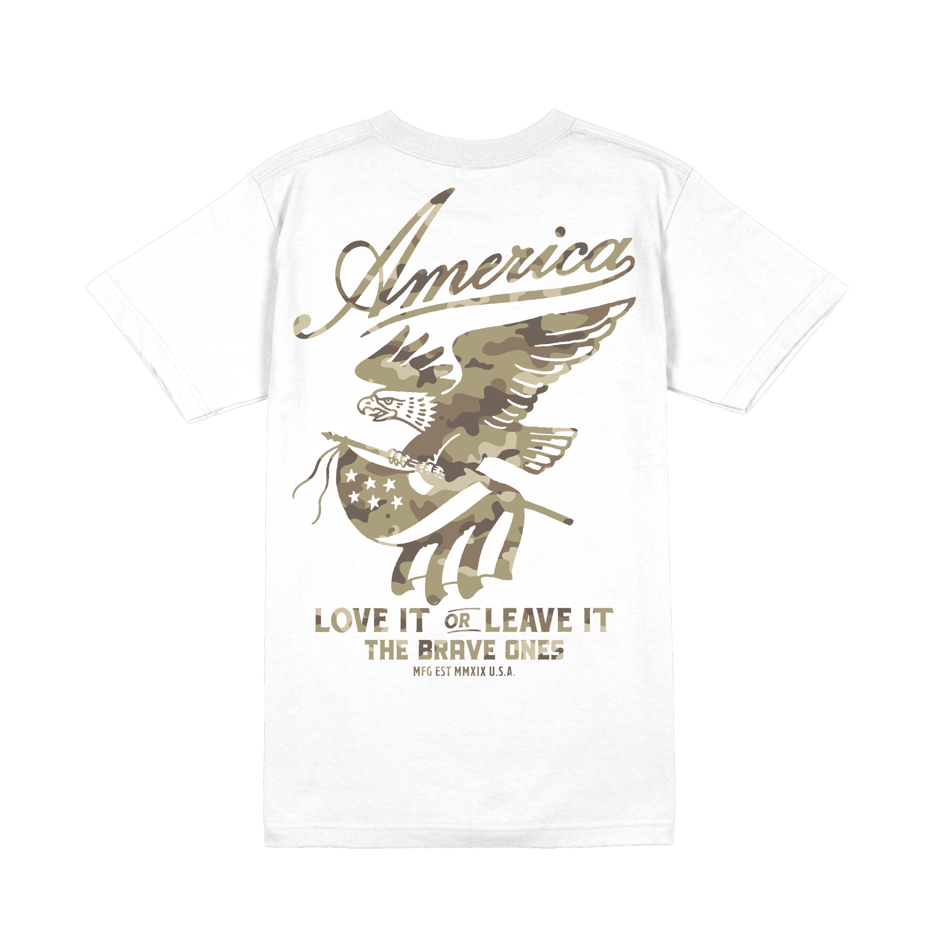 Love It or Leave It Camo T-Shirt – White | The Brave Ones