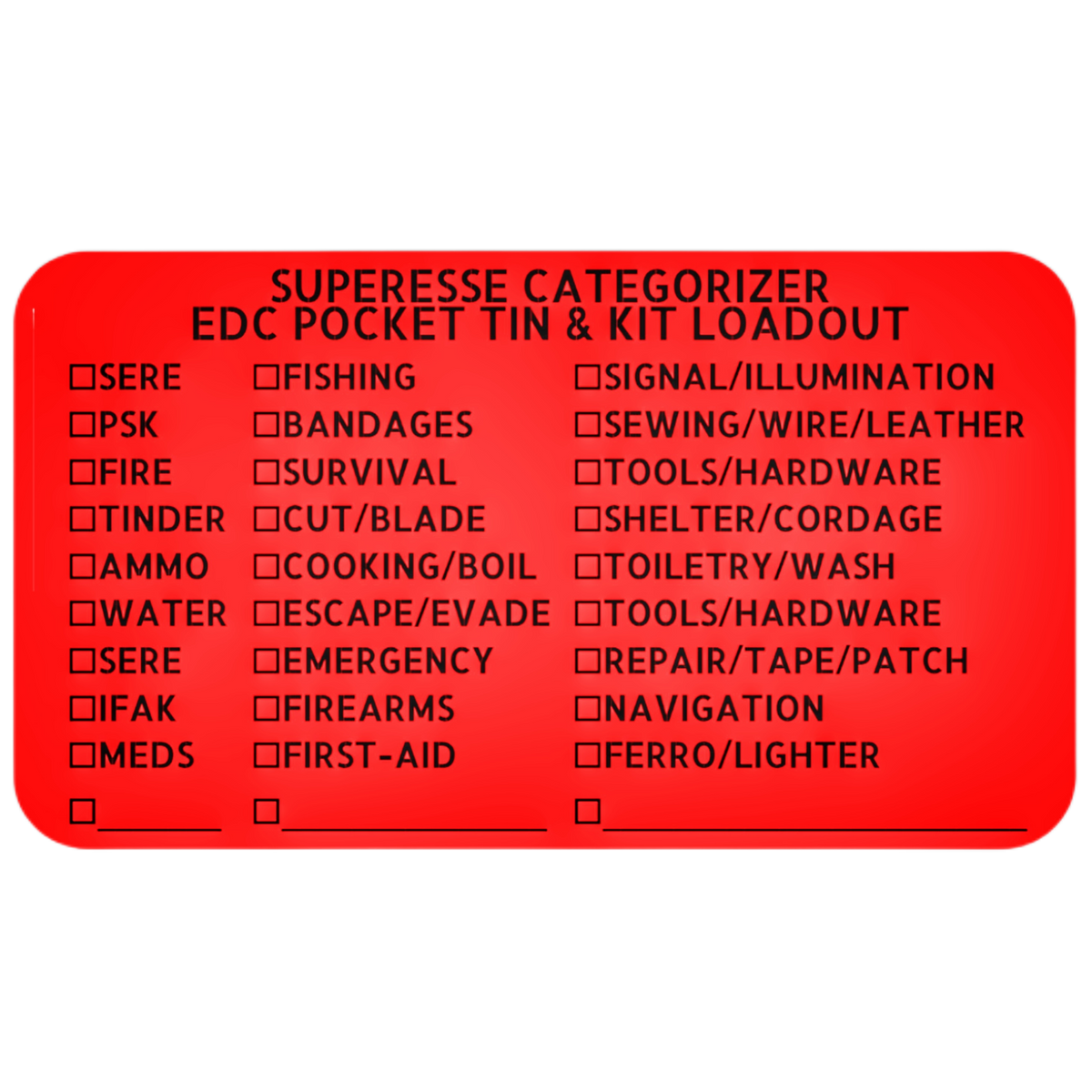 Kit Categorizer Label - 30 themed check-the-box kit identifier