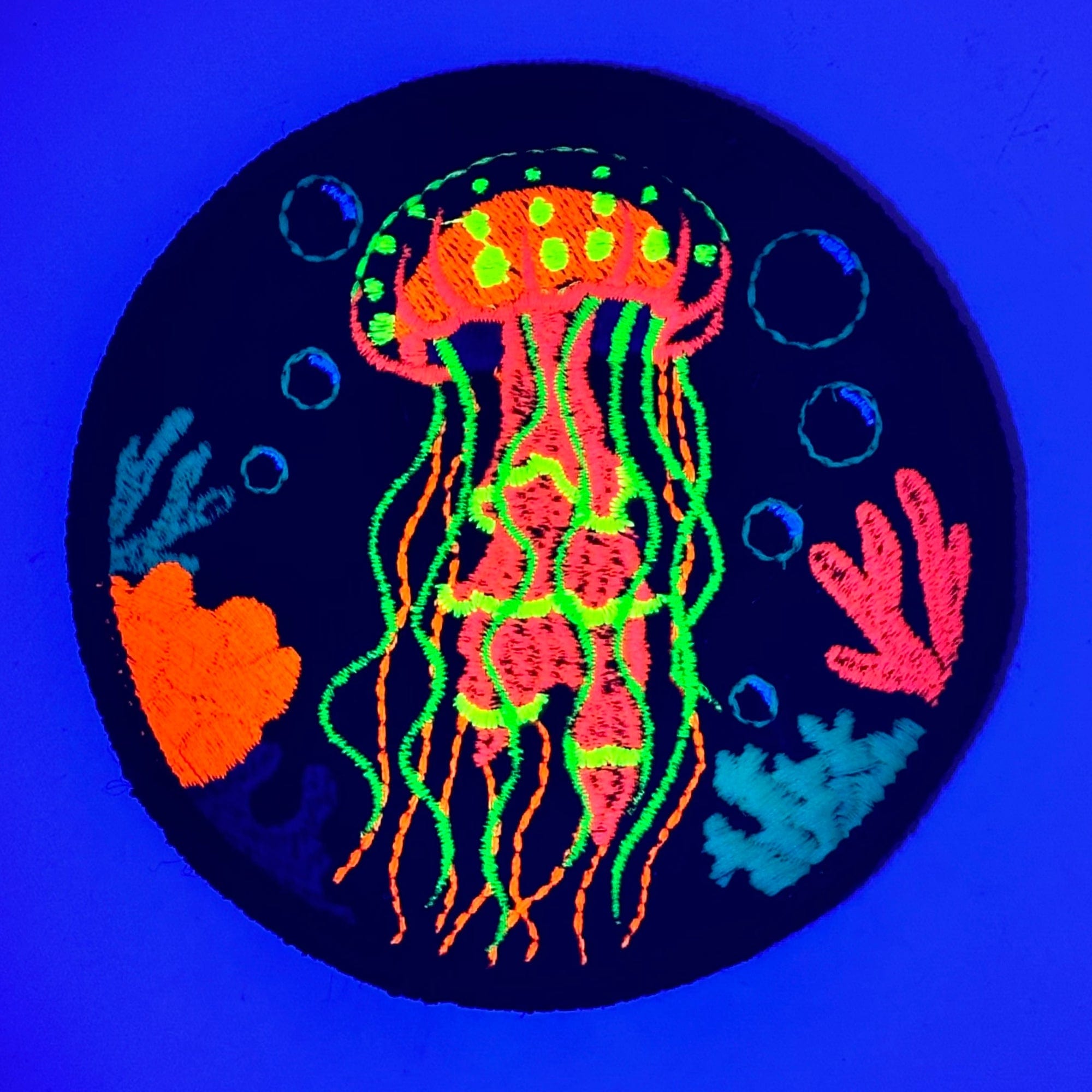 Blacklight Dark Blacklight Jellyfish Velvet Patch - Amp Up Your Wardrobe with Trippy, Eye-Catching Fluorescent Thread Magic