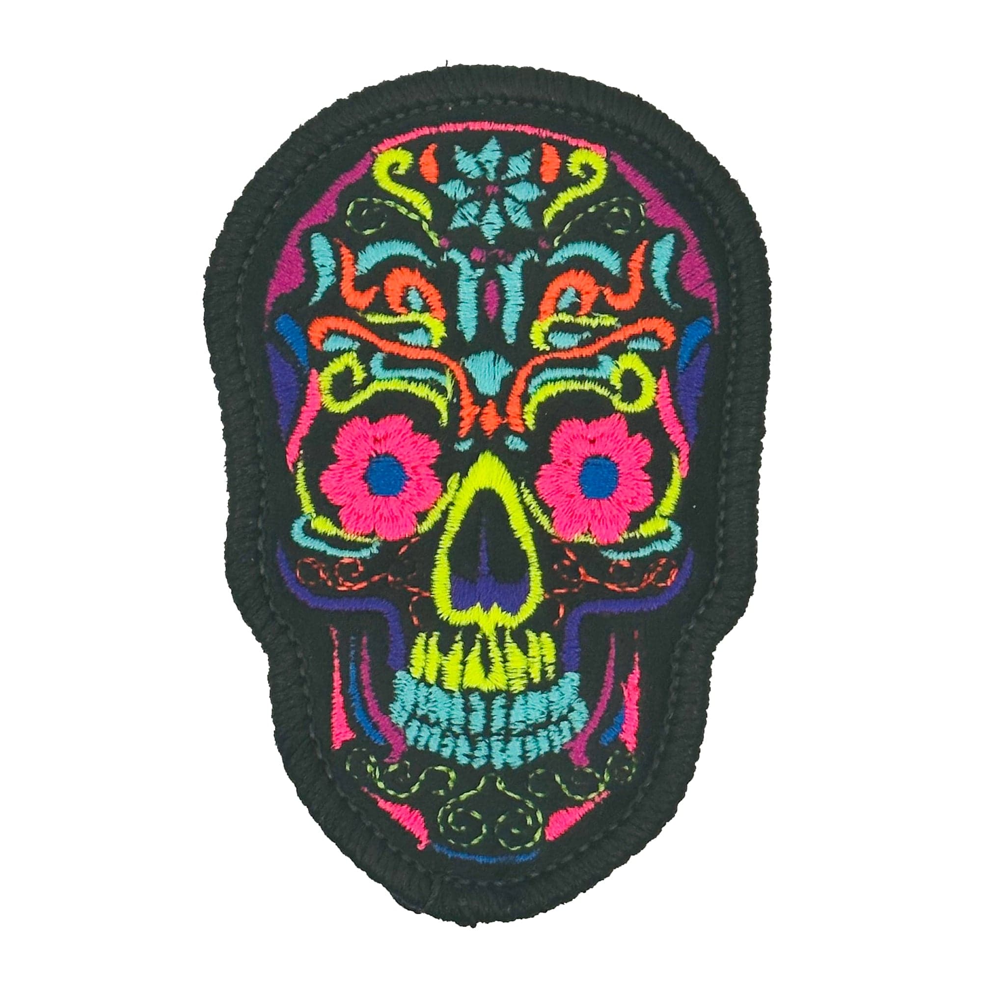 Blacklight Dark Blacklight Sugar Skull Velvet Patch - Amp Up Your Gear with Trippy, Eye-Catching Fluorescent Thread Magic