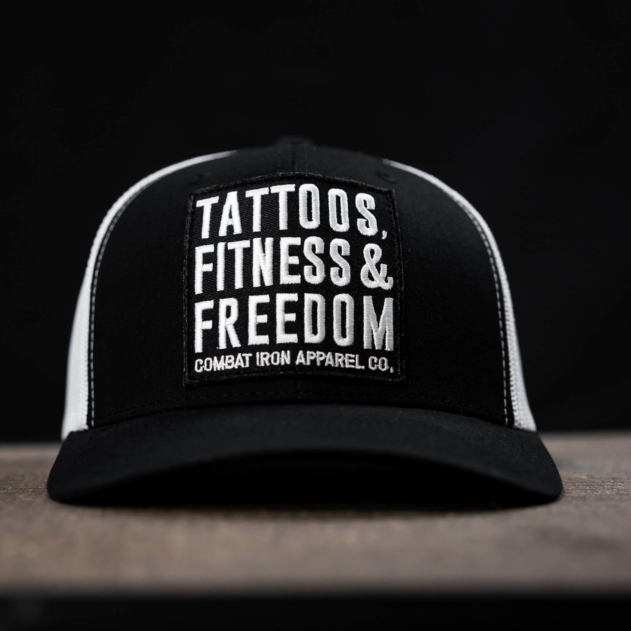 Tattoos, Fitness, & Freedom Black Patch Mid-Profile Mesh Snapback Hat