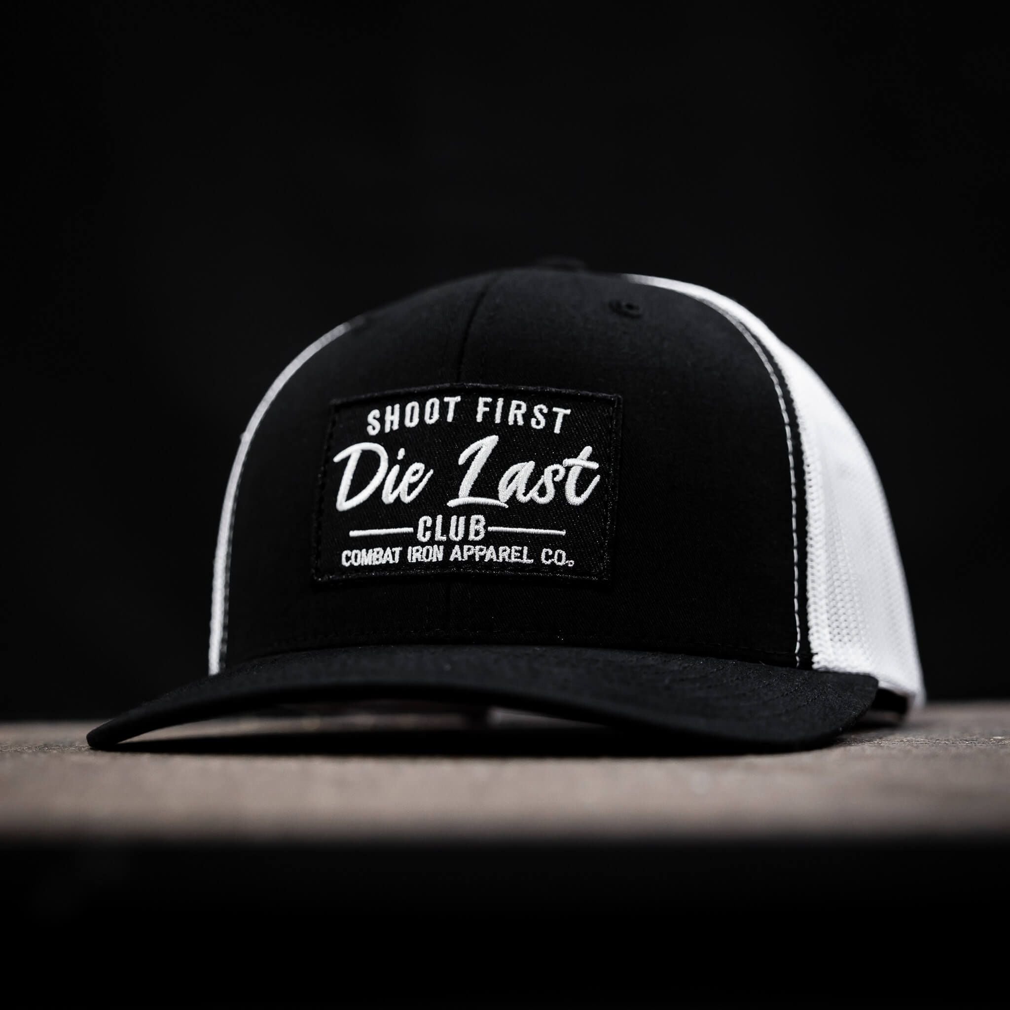 SHOOT FIRST. DIE LAST. CLUB PATCH MID-PROFILE MESH SNAPBACK Hat