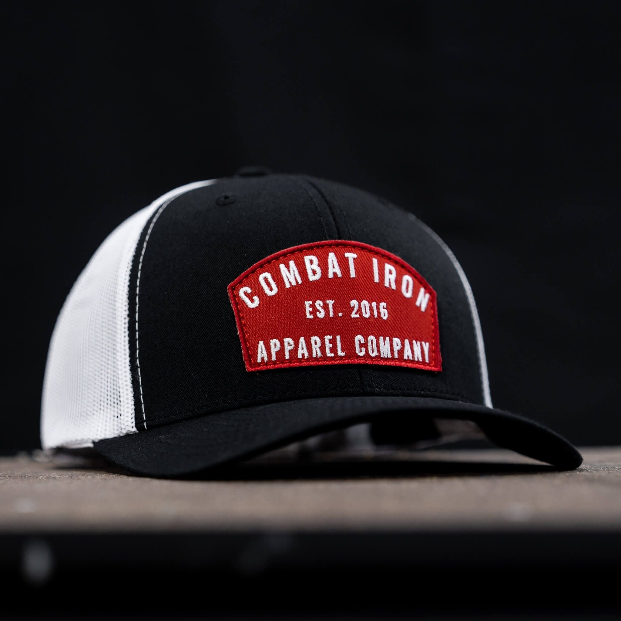 Arched Red Patch Mid-Profile Mesh Snapback Hat