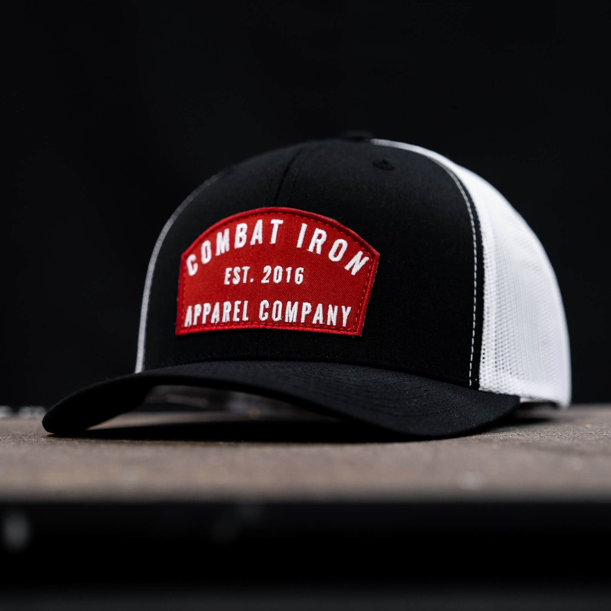 Arched Red Patch Mid-Profile Mesh Snapback Hat