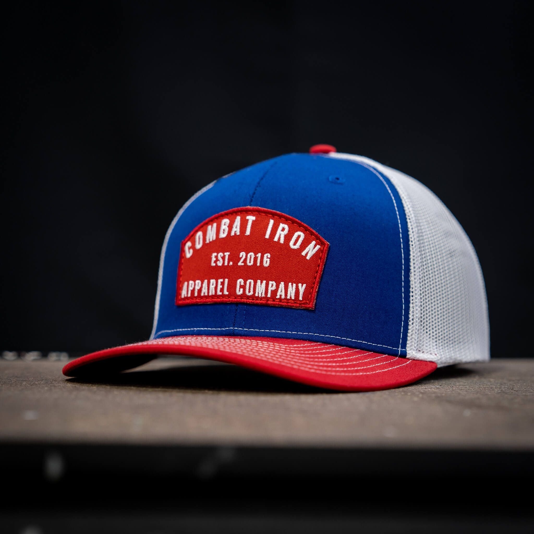 Arched Red Patch Mid-Profile Mesh Snapback Hat