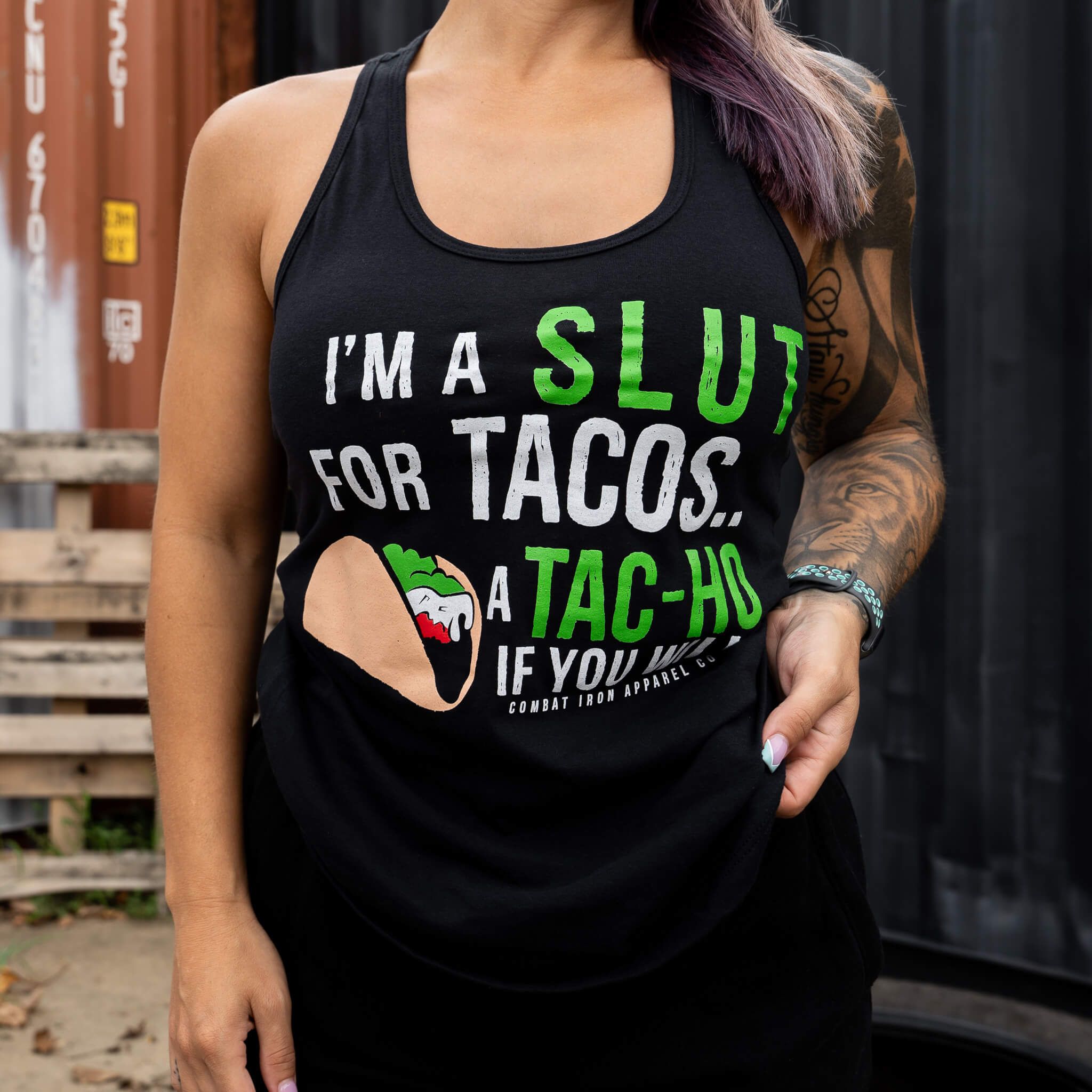 I'M A SLUT FOR TACOS. A TAC-HO IF YOU WILL WOMEN'S RACERBACK TANK