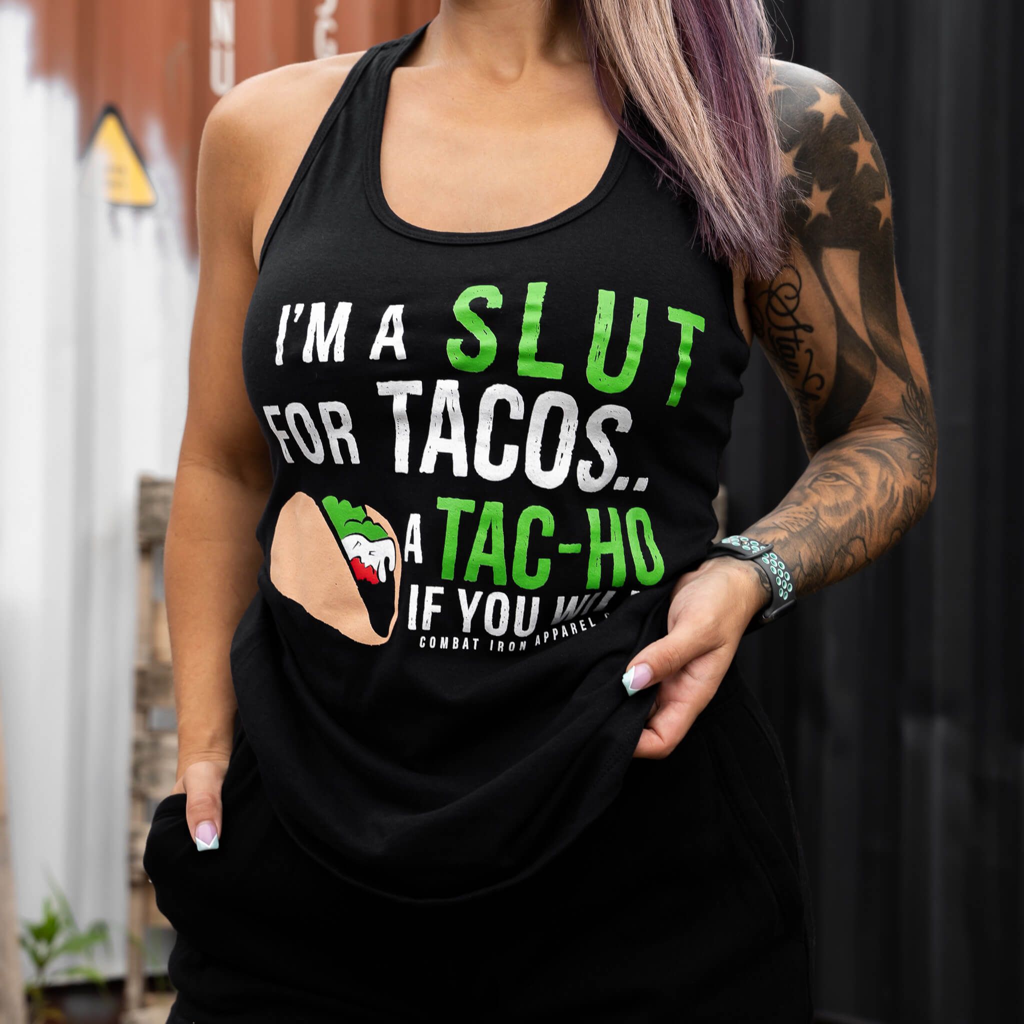 I'M A SLUT FOR TACOS. A TAC-HO IF YOU WILL WOMEN'S RACERBACK TANK