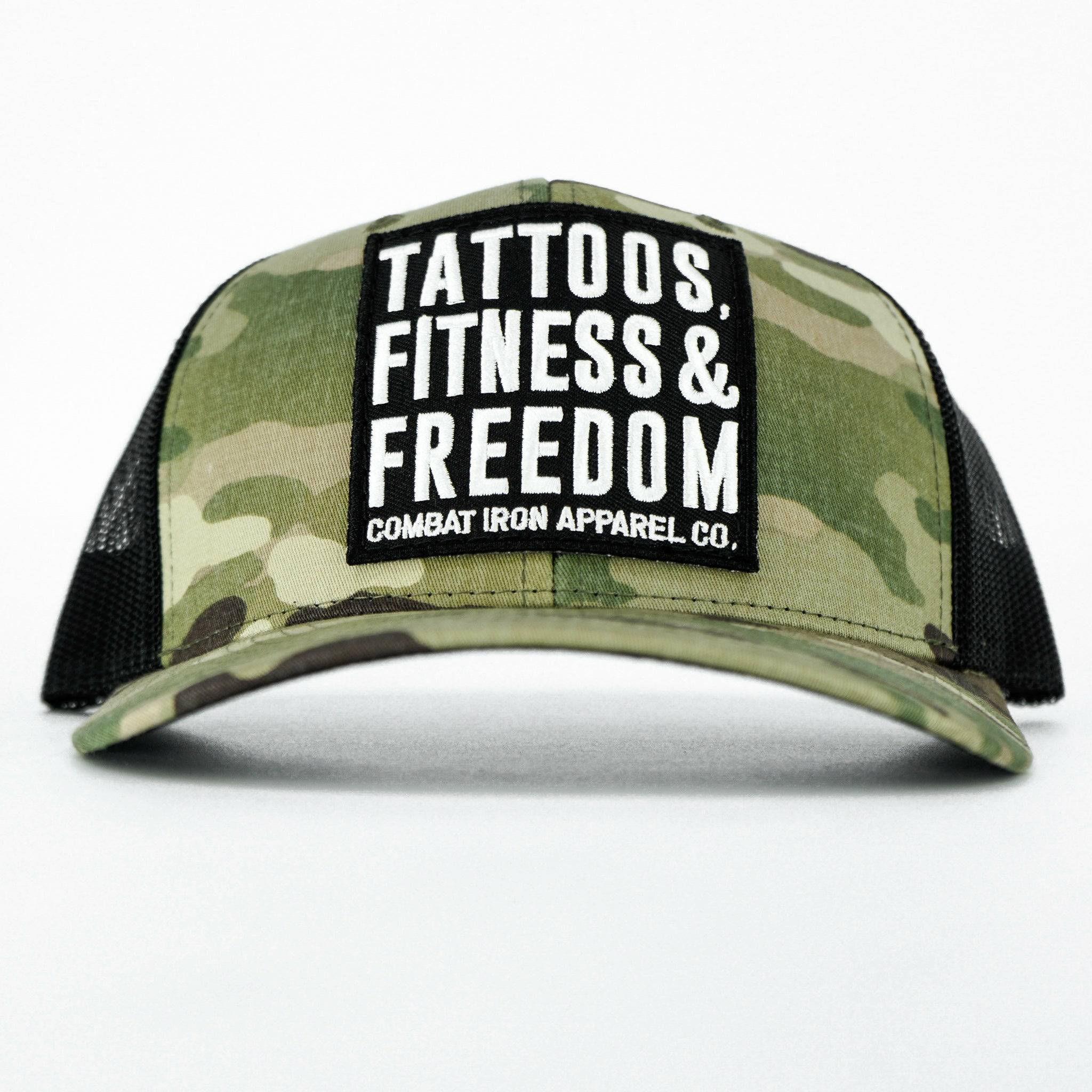 Tattoos, Fitness, & Freedom Black Patch Mid-Profile Mesh Snapback Hat