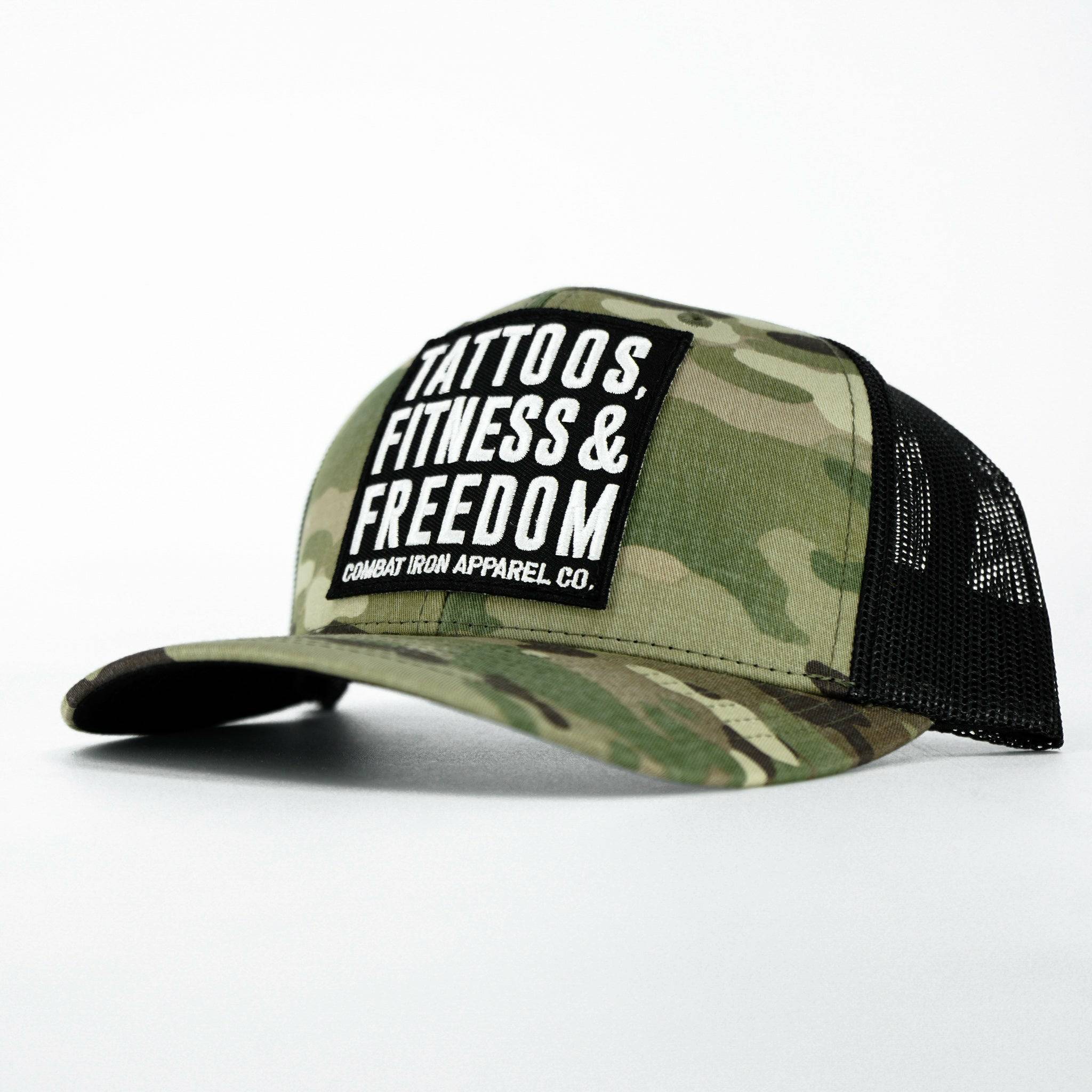 Tattoos, Fitness, & Freedom Black Patch Mid-Profile Mesh Snapback Hat