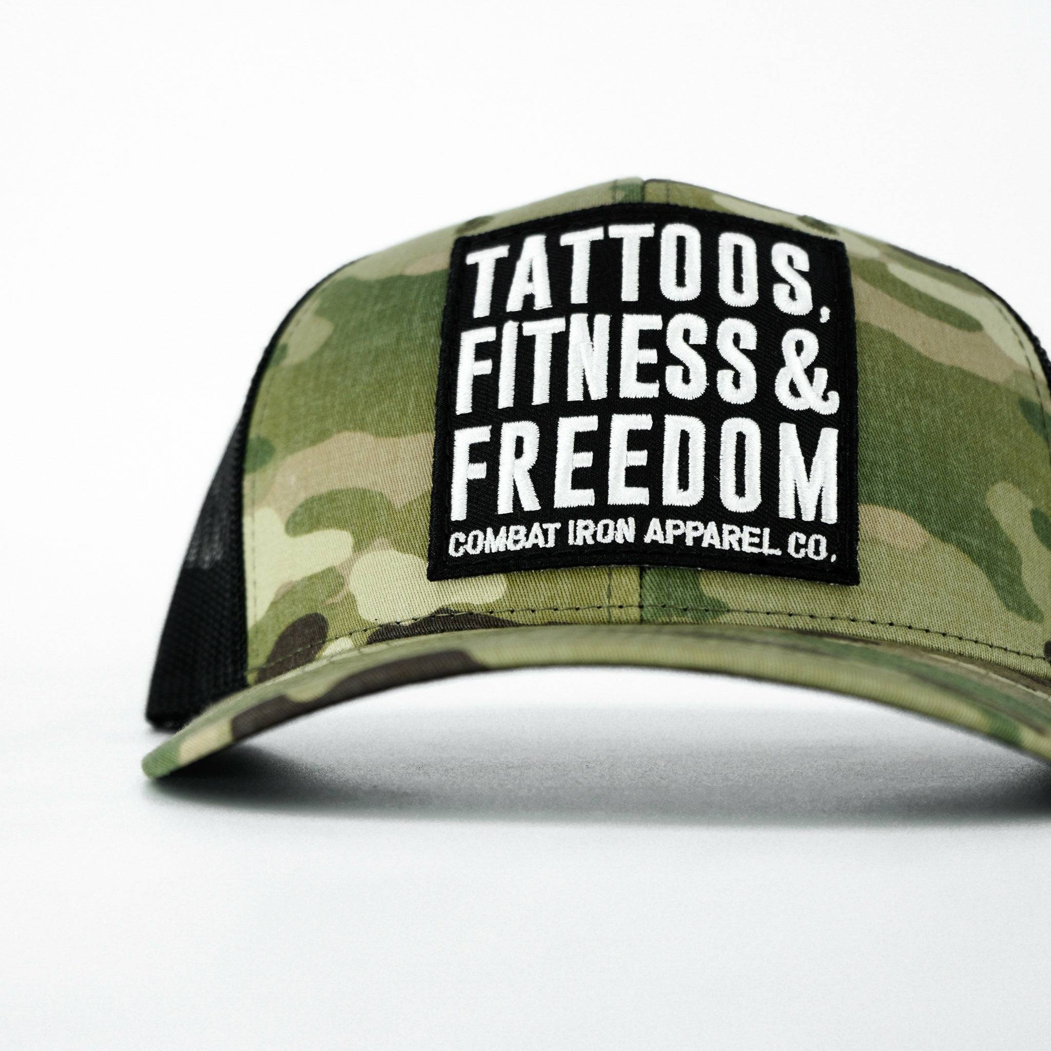 Tattoos, Fitness, & Freedom Black Patch Mid-Profile Mesh Snapback Hat