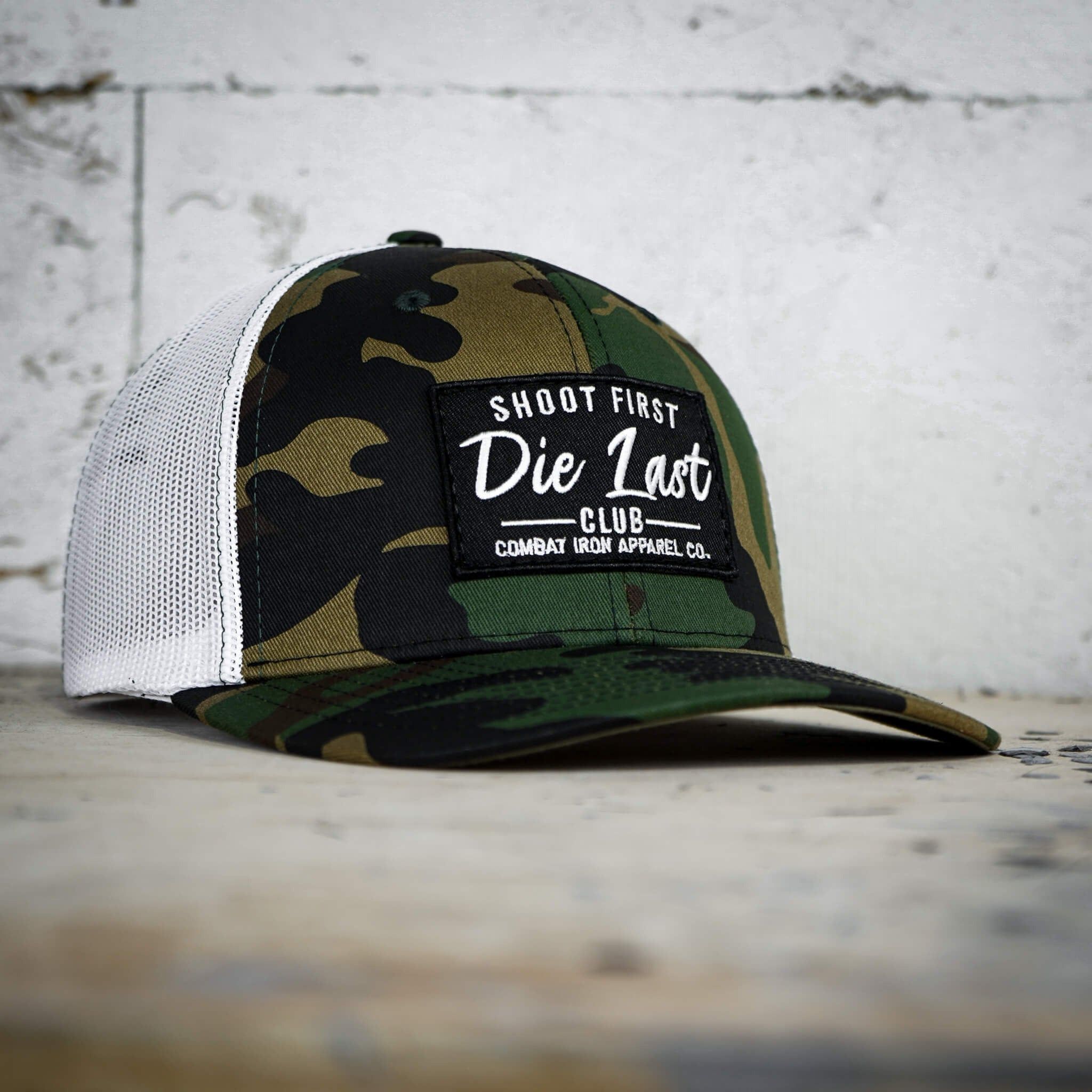 SHOOT FIRST. DIE LAST. CLUB PATCH MID-PROFILE MESH SNAPBACK Hat