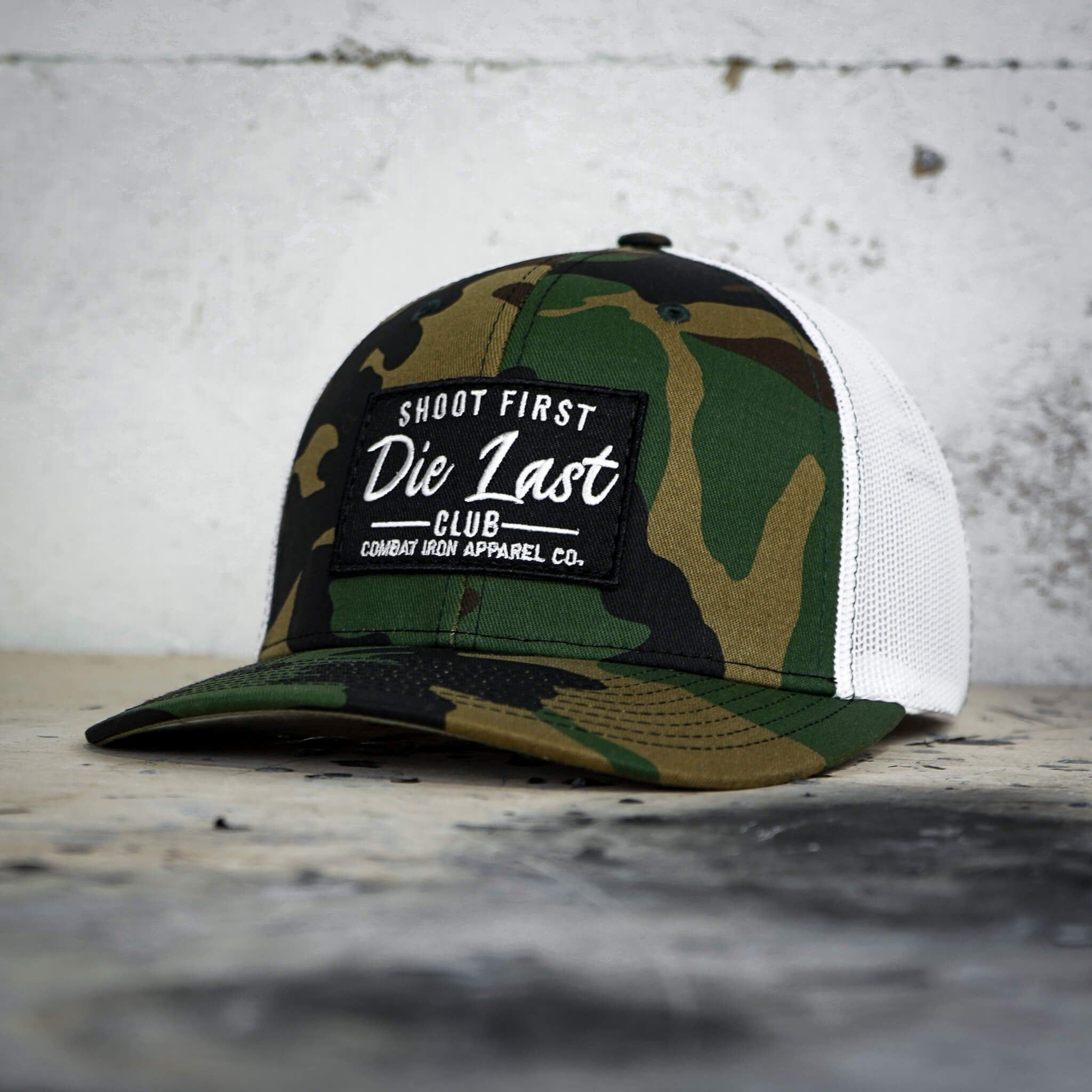 SHOOT FIRST. DIE LAST. CLUB PATCH MID-PROFILE MESH SNAPBACK Hat