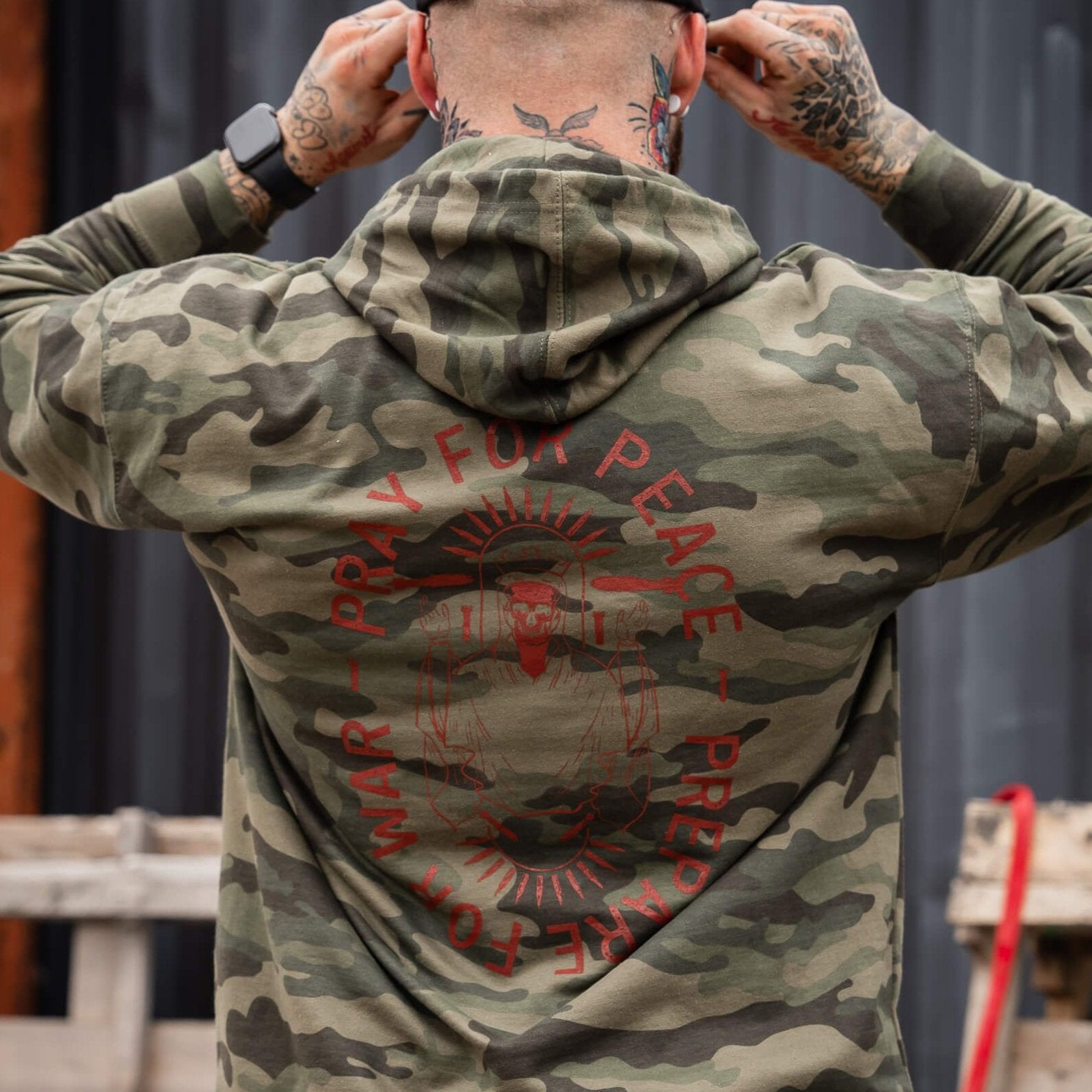 PRAY FOR PEACE. PREPARE FOR WAR. MEN'S MIDWEIGHT HOODIE