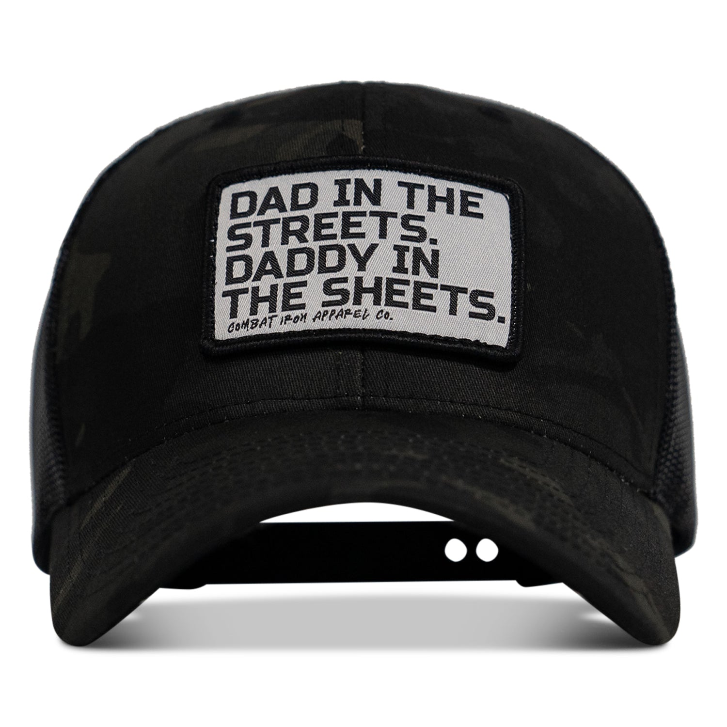 DAD IN THE STREETS. DADDY IN THE SHEETS. White Patch SnapBack HAT